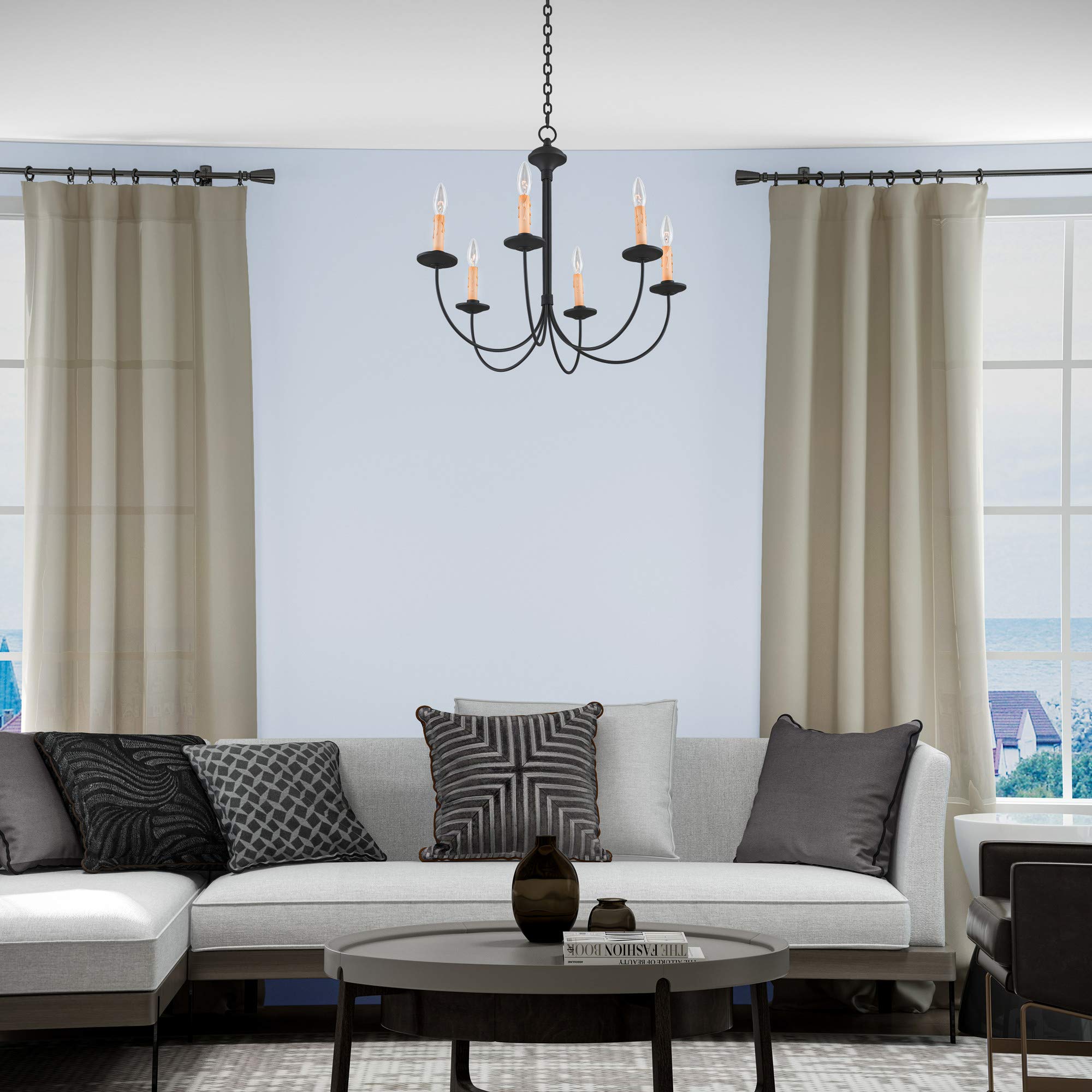 Livex Lighting 4456-04 Heritage 6-Light Black Chandelier - Elegant Dining Room & Bedroom Ceiling Fixture for Modern & Traditional Homes