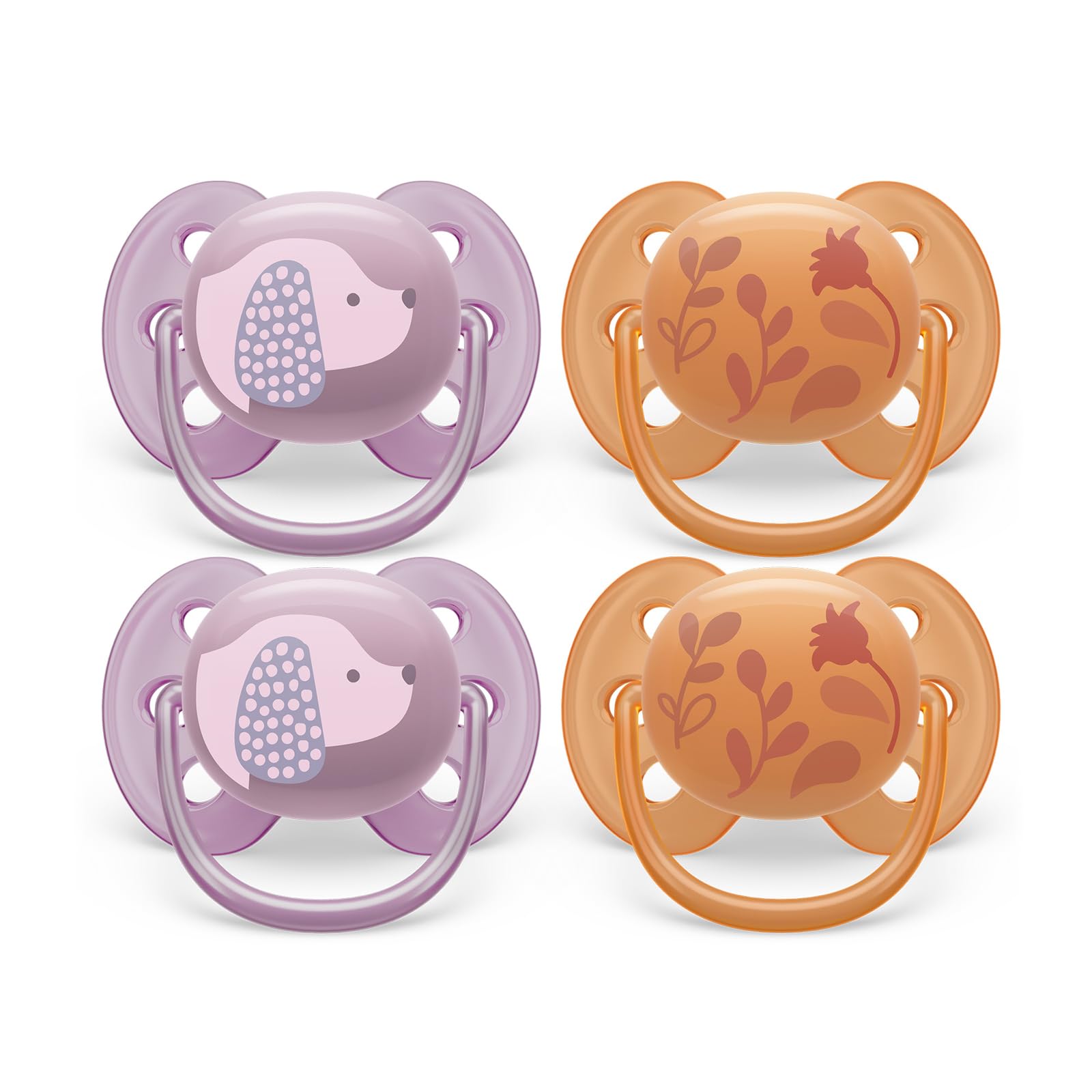 Philips Avent Ultra Soft Pacifier - 4 Pack BPA-Free Baby Soothers for 6-18 Month Olds with Sterilizer Case | Gentle & Flexible | Perfect for Daycare, Travel & Sleep Comfort