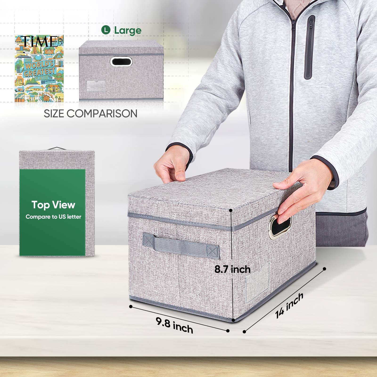 Foldable Fabric Storage Bins with Lids - 5-Pack Large Gray Collapsible Closet Organizers for Bedroom, Office & Home Organization | Space-Saving Linen Boxes for Clothes, Toys & Seasonal Items
