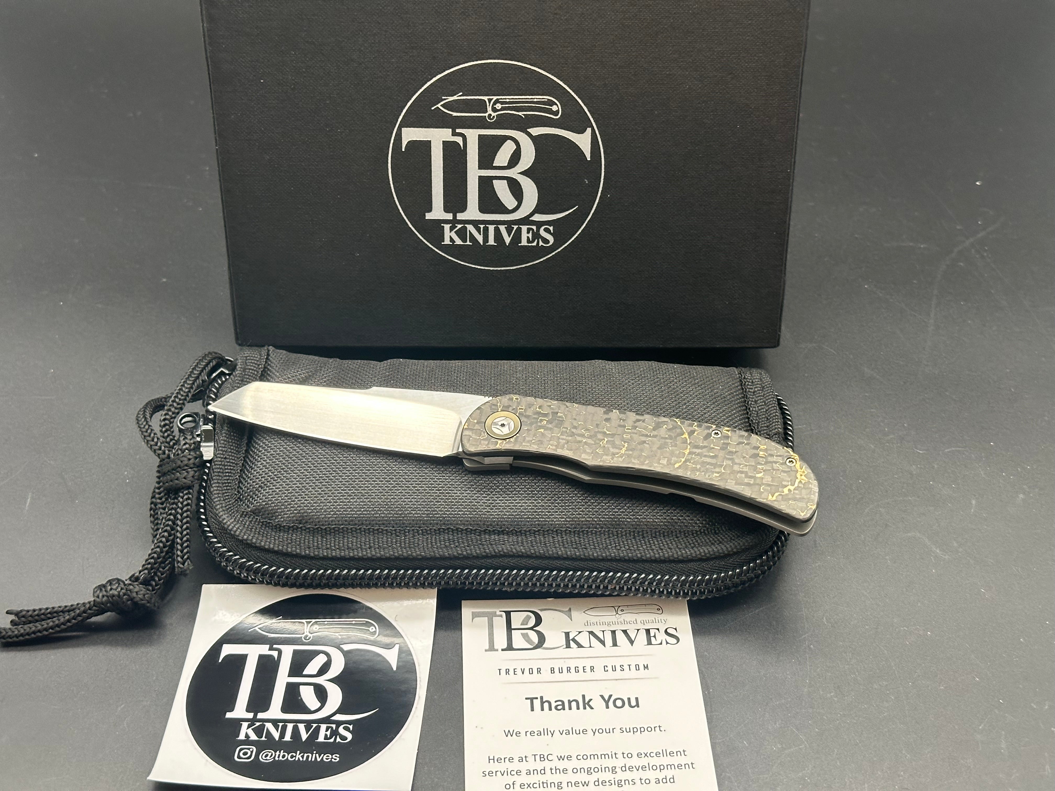 TBC Trevor Burger Custom LEXK Sheepsfoot SFL Pocket Knife - Titanium Handle with Snakeskin Carbon Fiber Inlay, Hand-Rubbed Satin M390 Steel Blade | EDC, Outdoor, Camping & Survival Knife