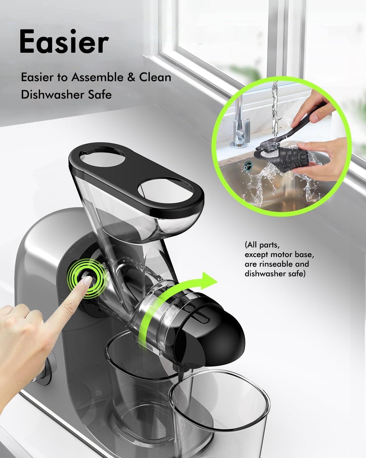 SiFENE Slow Masticating Juicer - Cold Press Juicer Machine for Fruits & Vegetables, Compact Single Serve Juice Extractor with Easy Clean Design, BPA-Free (Grey) - Perfect for Healthy Juicing at Home, Office or Gym