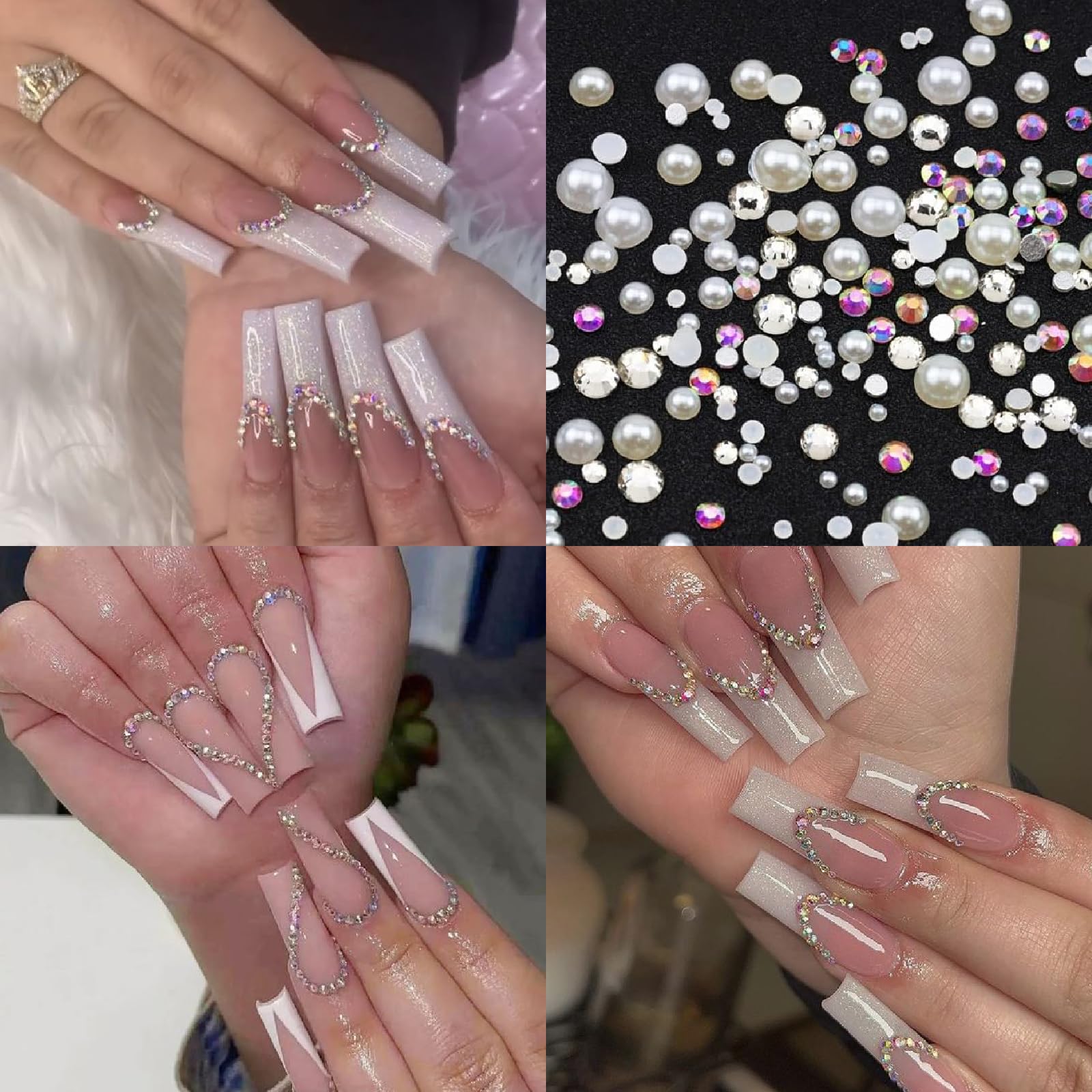 4 Boxes Flatback Rhinestones & Pearls Nail Art Charms - Half Round Design Nail Gems for Acrylic Nails, DIY Nail Decor, Manicure & Pedicure - Perfect for Wedding, Party, Salon & Home Nail Art Designs