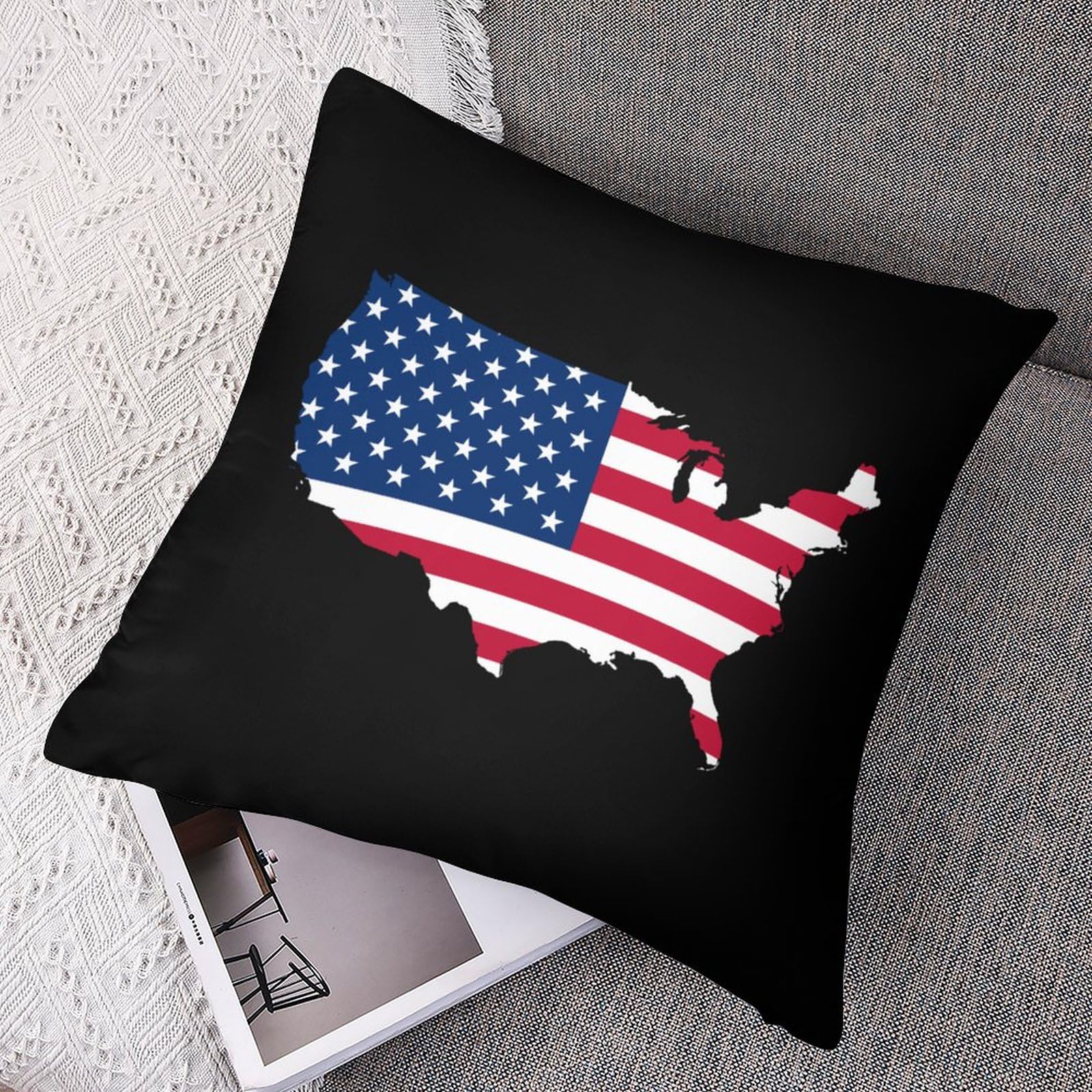 American Flag Map Polyester Pillow Cases - Soft & Smooth 17x17 Inch Cushion Covers for Sofa, Bed, Couch - Perfect for Patriotic Home Decor, Living Room & Bedroom Accessories