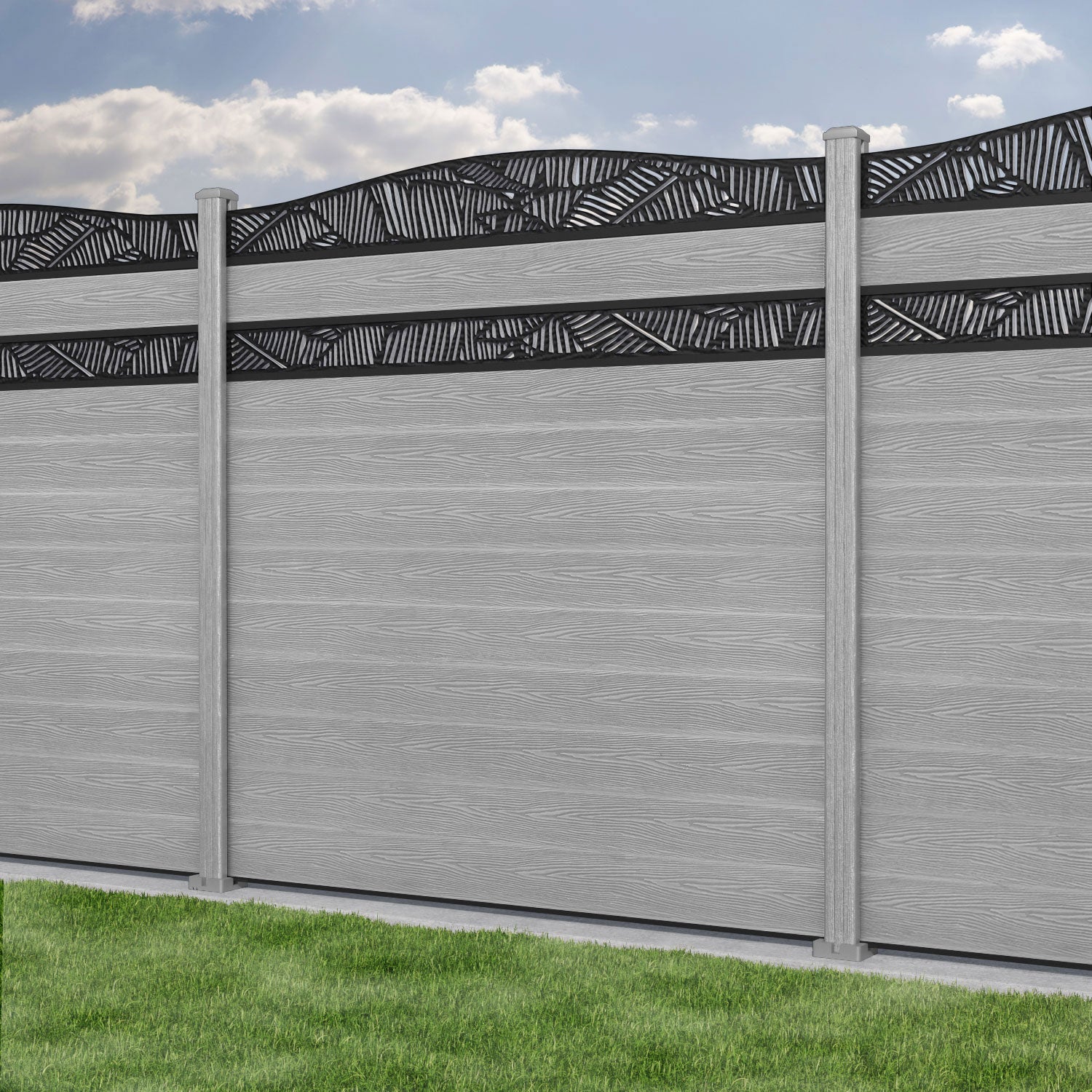 Classic Feather Curved Top Split Screen Fence Panel - Light Grey Composite Privacy Fence for Backyard & Garden Decoration | Durable Weather-Resistant Outdoor Fencing Solution
