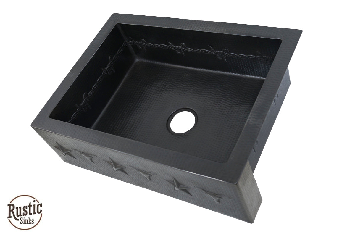 Copper Farmhouse Sink w/Barbwire, Stars & Longhorn