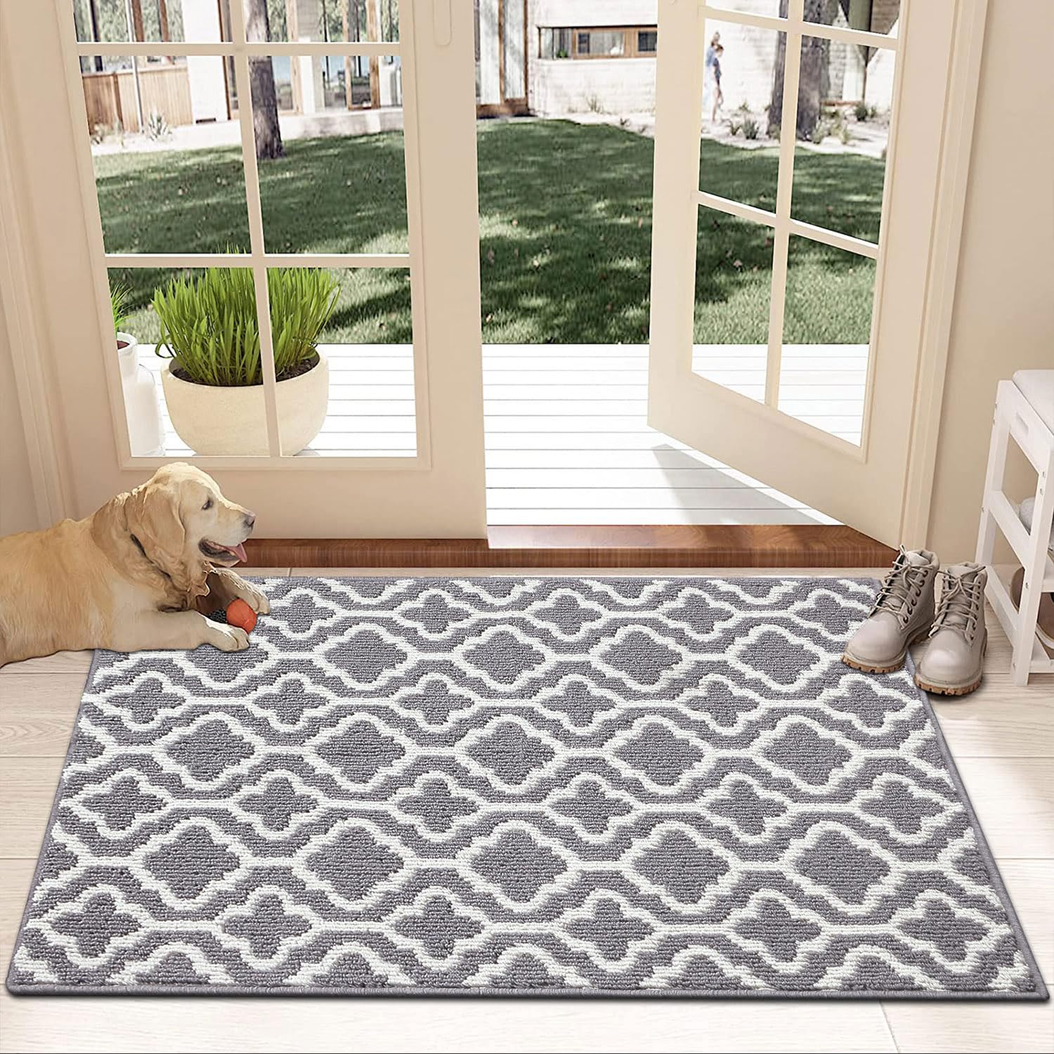 SHACOS 80x120cm Non-Slip Dirt Trapper Door Mat - Absorbent Machine Washable Indoor/Outdoor Entrance Rug for Front Door, Kitchen, Entryway & Garden - Perfect for Muddy Shoes, Pet Paws & Wet Weather (Grey)