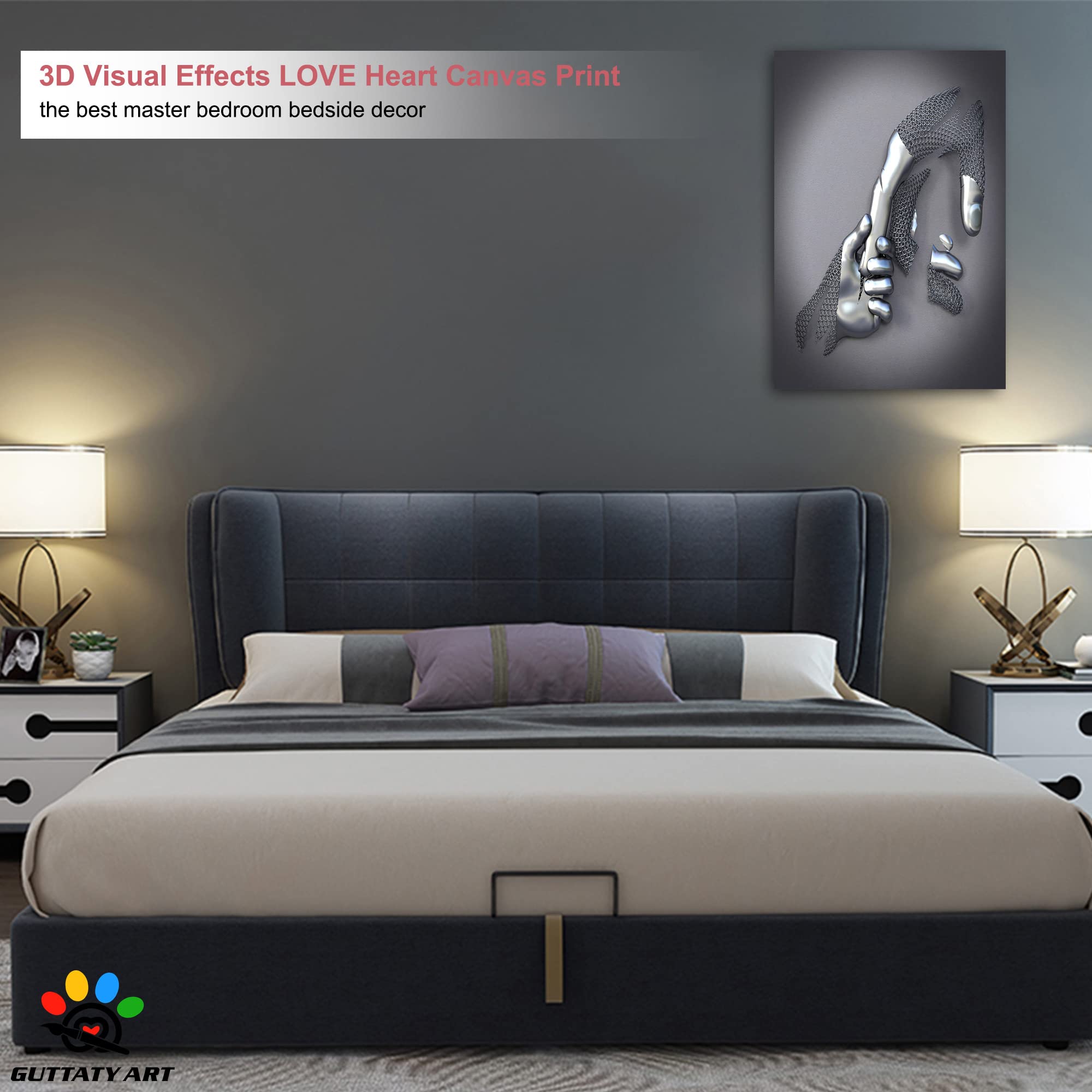 3D Metal Effect Canvas Wall Art - Modern Silver Framed Wall Decor for Living Room & Bedroom - Mother's Day Gift Idea for Mom - 24x36 Inches - Perfect for Home, Office & Nursery Decor