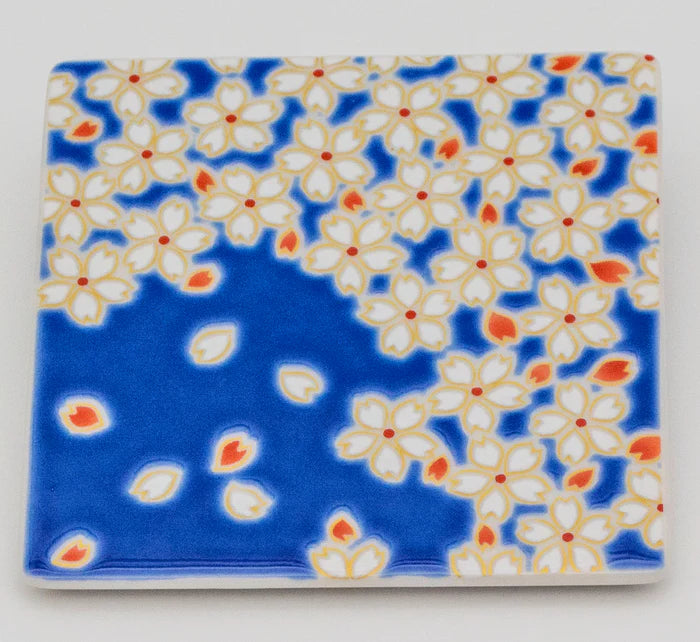 Japanese Kutani Ware Cherry Blossom Small Plate - 3.5 Inch (9 cm) Handmade Ceramic Dish for Sushi, Dessert & Home Decor
