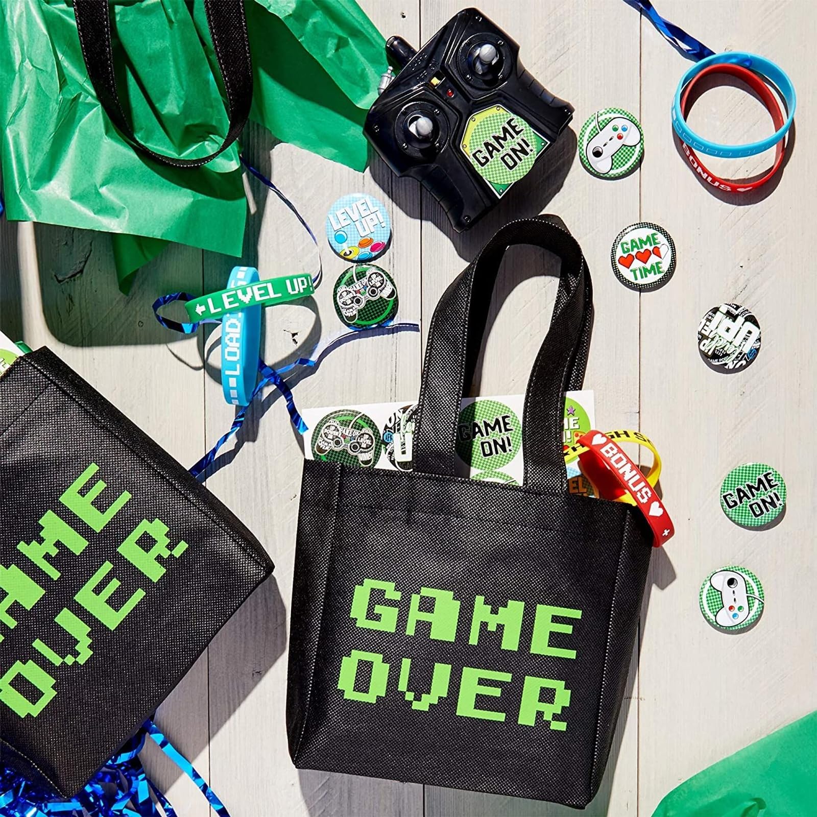 BLUE PANDA Video Game Party Favor Bags for Boys - 24 Pack Gaming Themed Canvas Gift Bags (6.5x7x2 inches) - Perfect for Birthday Parties, Game Nights & Gamer Gifts