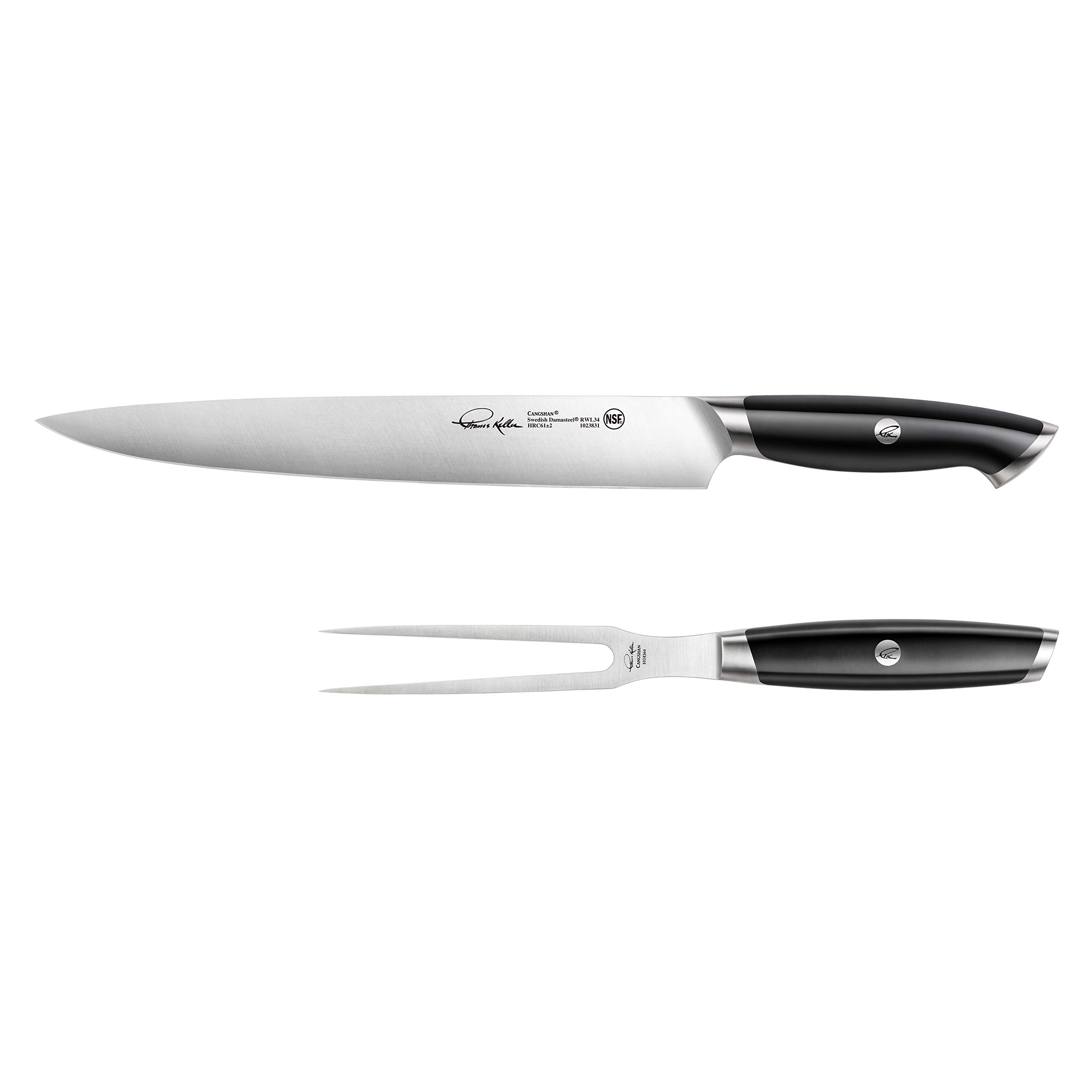 Cangshan Thomas Keller Signature Collection Swedish Powder Steel Forged 2-Piece Carving Knife Set with Walnut Wood Gift Box - Professional Chef Tools for Slicing Roast Beef, Turkey & Holiday Meals