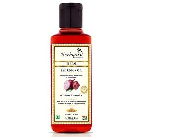 Herbigiri Herbal Red Onion Hair Oil - Natural Hair Growth Treatment for Strong, Shiny Hair | Paraben-Free, Sulfate-Free | Controls Hair Fall & Strengthens Hair | 420ml (Pack of 2) | Perfect for Daily Scalp Massage & Damaged Hair Repair