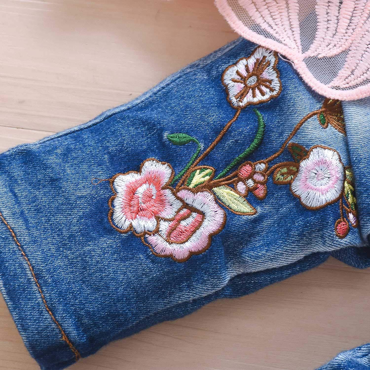 Peacolate 3-Piece Baby Girls Outfit Set - Long Sleeve T-Shirt, Denim Jacket & Jeans for Spring & Autumn | Cute Toddler Clothes for Playdates, Daycare & Family Photos