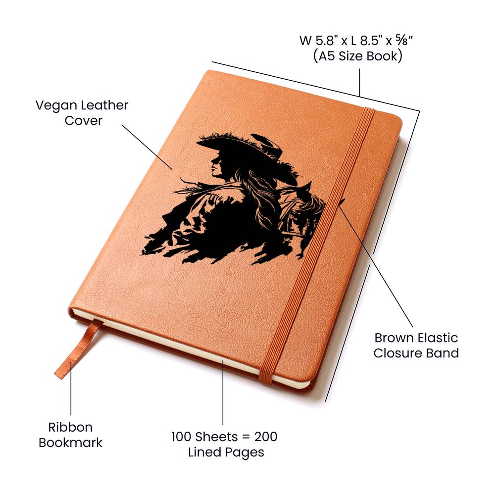 Cowgirl Vegan Leather Journal - 100 Sheets, Lined Pages, Horse Lover Gift for Women - Perfect for Writing, Sketching & Western-Themed Decor