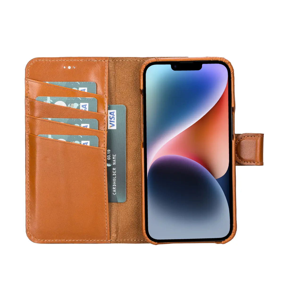 Premium Burnished Tan Leather Wallet Case for iPhone 14 - RFID Blocking & Card Slots - Perfect for Everyday Use, Travel & Business (iPhone 14 Case)