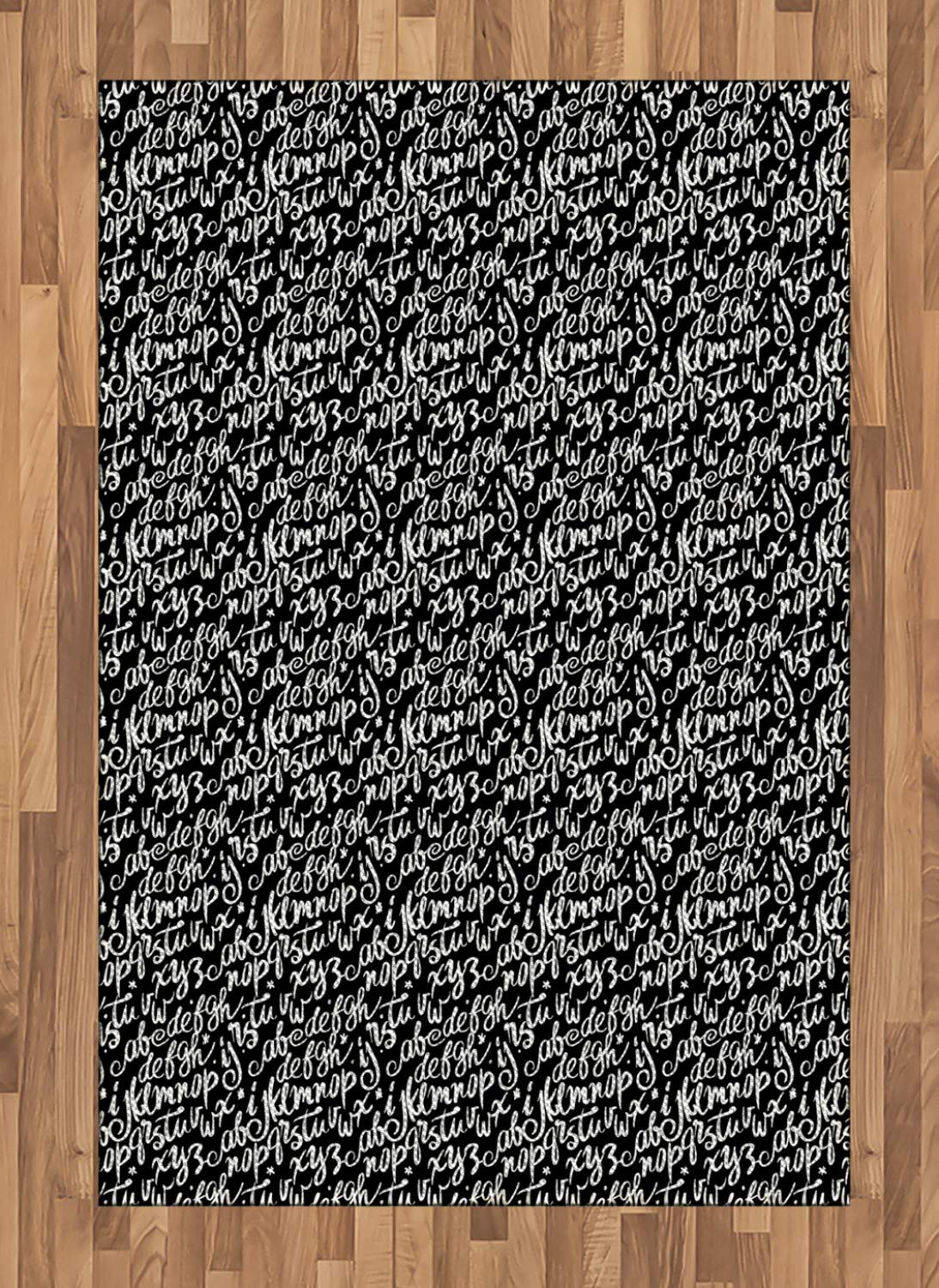 Ambesonne Alphabet Area Rug - Custom Typography Cursive Style Letters Monochrome Handwritten Flat Woven Accent Rug - 4'x5'7