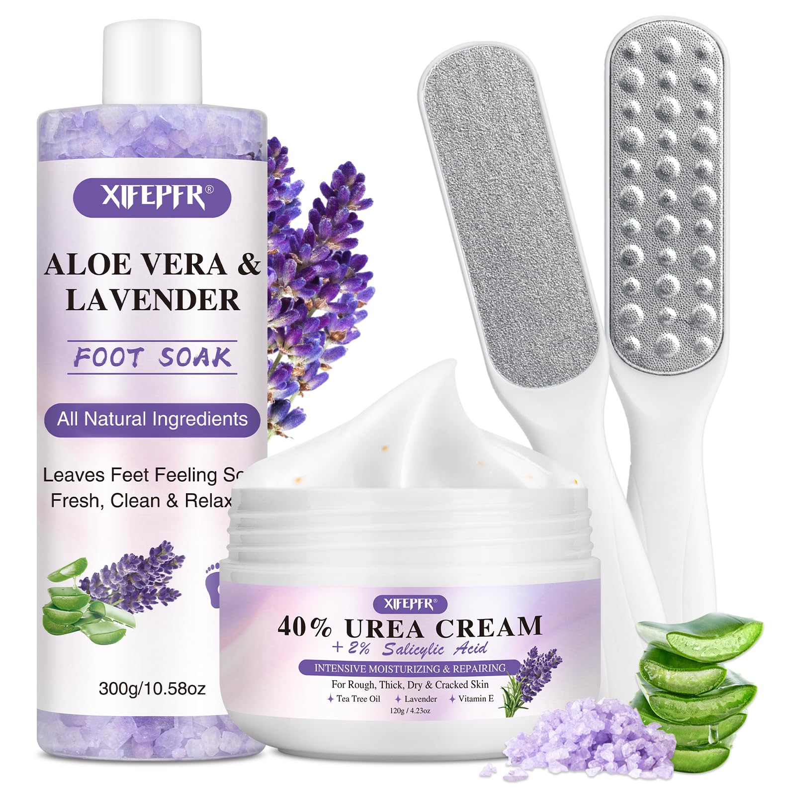 Professional Foot Soak Set with 40% Urea Cream & Lavender Epsom Salt - Callus Remover Pedicure Kit for Dead Skin, Dry Cracked Heels Care - Perfect for At-Home Spa Pedicures and Relaxation