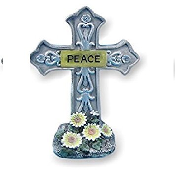 LED Illuminated 'Peace' Religious Cross Centerpiece - Light Up Christian Table Decor for Baptism, Wedding & Easter - Antique Standing Cross with Base for Nighttime Display - Perfect for Church Altars, Home Worship & Special Occasions
