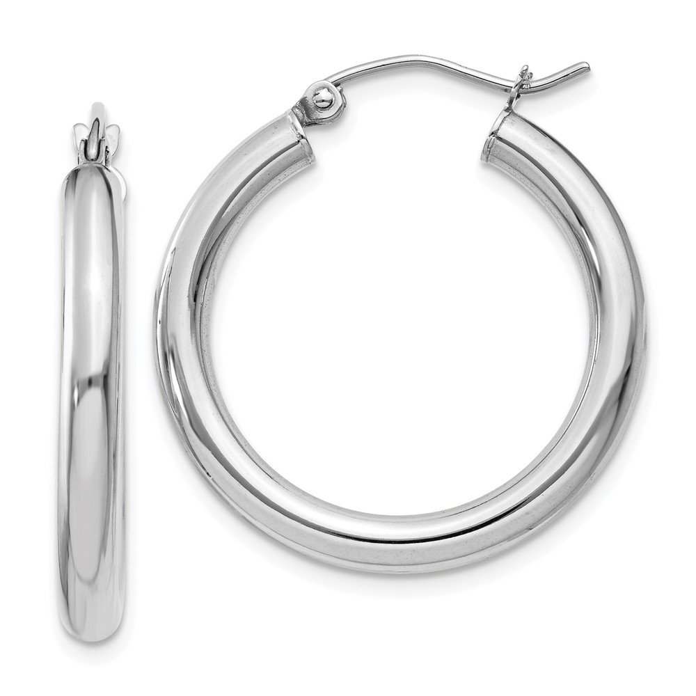 10K White Gold Polished 3mm Tube Hoop Earrings for Women - Classic Minimalist Stud Earrings for Everyday Wear, Gift Giving & Special Occasions