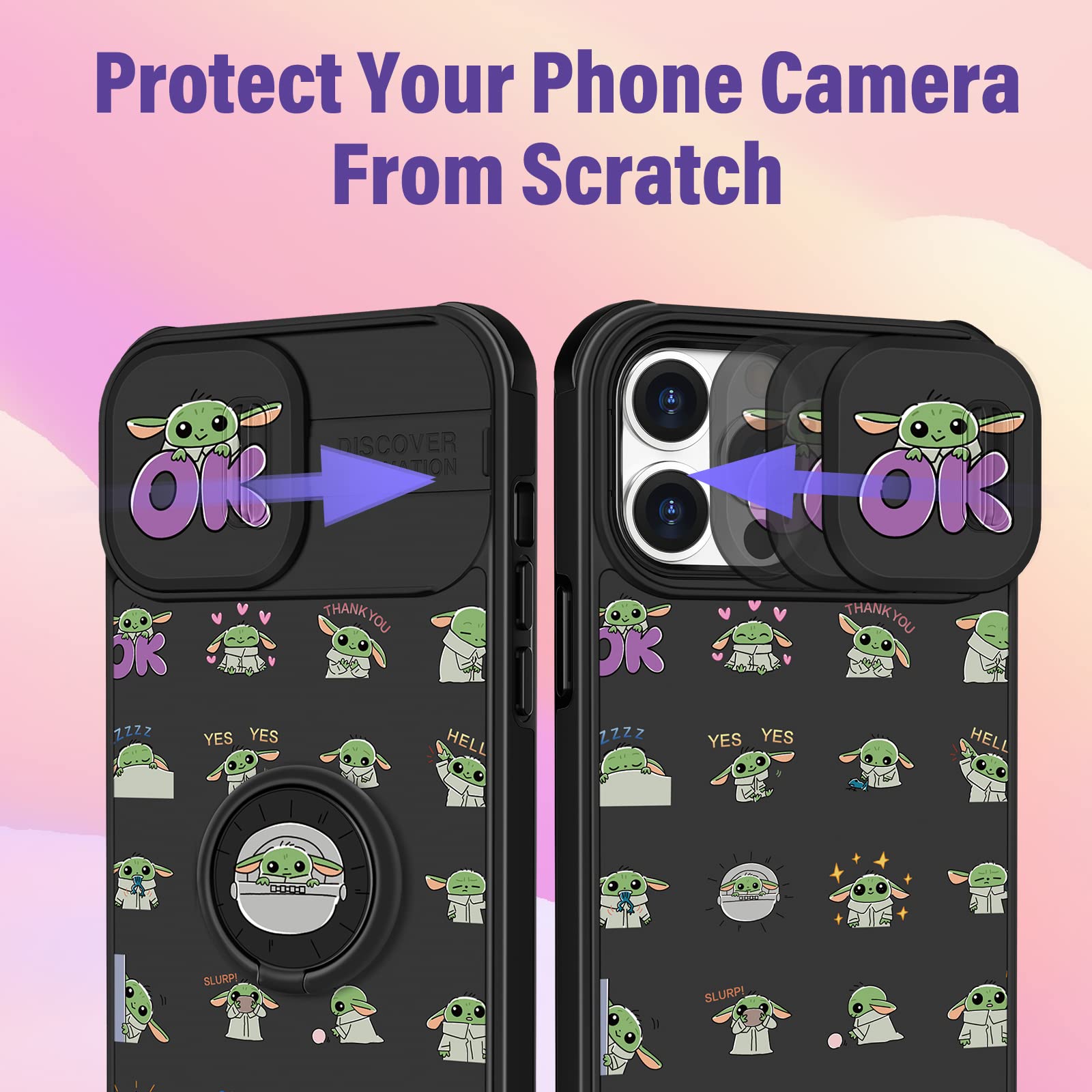 Qerrassa iPhone 15 Pro Max Case - Cute Cartoon Design, Shockproof Protective Cover with Camera Cover & Ring Holder for Apple iPhone 15 Pro Max 6.7