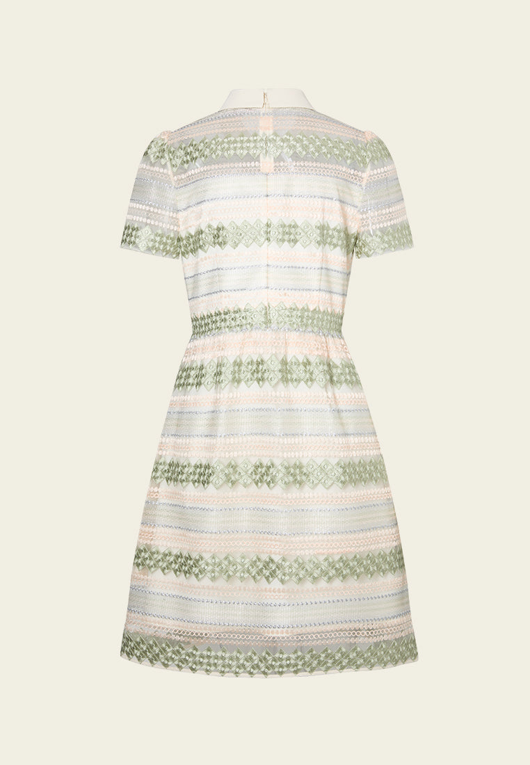 Geometric Embroidery Striped Mesh Dress for Women - Elegant Summer Party & Wedding Guest Outfit