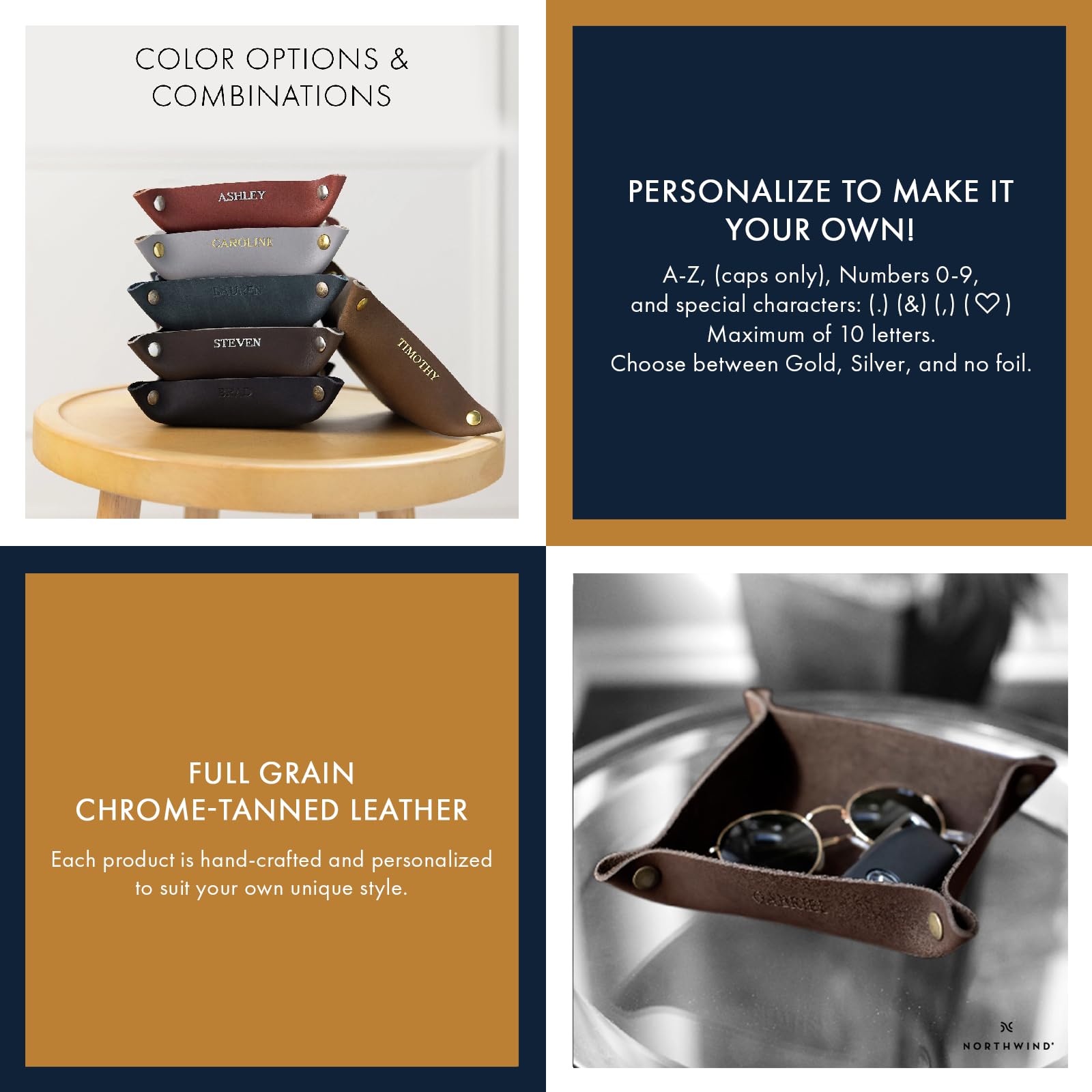 Custom Leather Snap Valet Tray - Personalized Desk Organizer with Name/Initials | 100% Genuine Leather Groomsmen Gift for Men | Handmade in USA | Free Shipping | Perfect for Office, Wedding & Home Organization