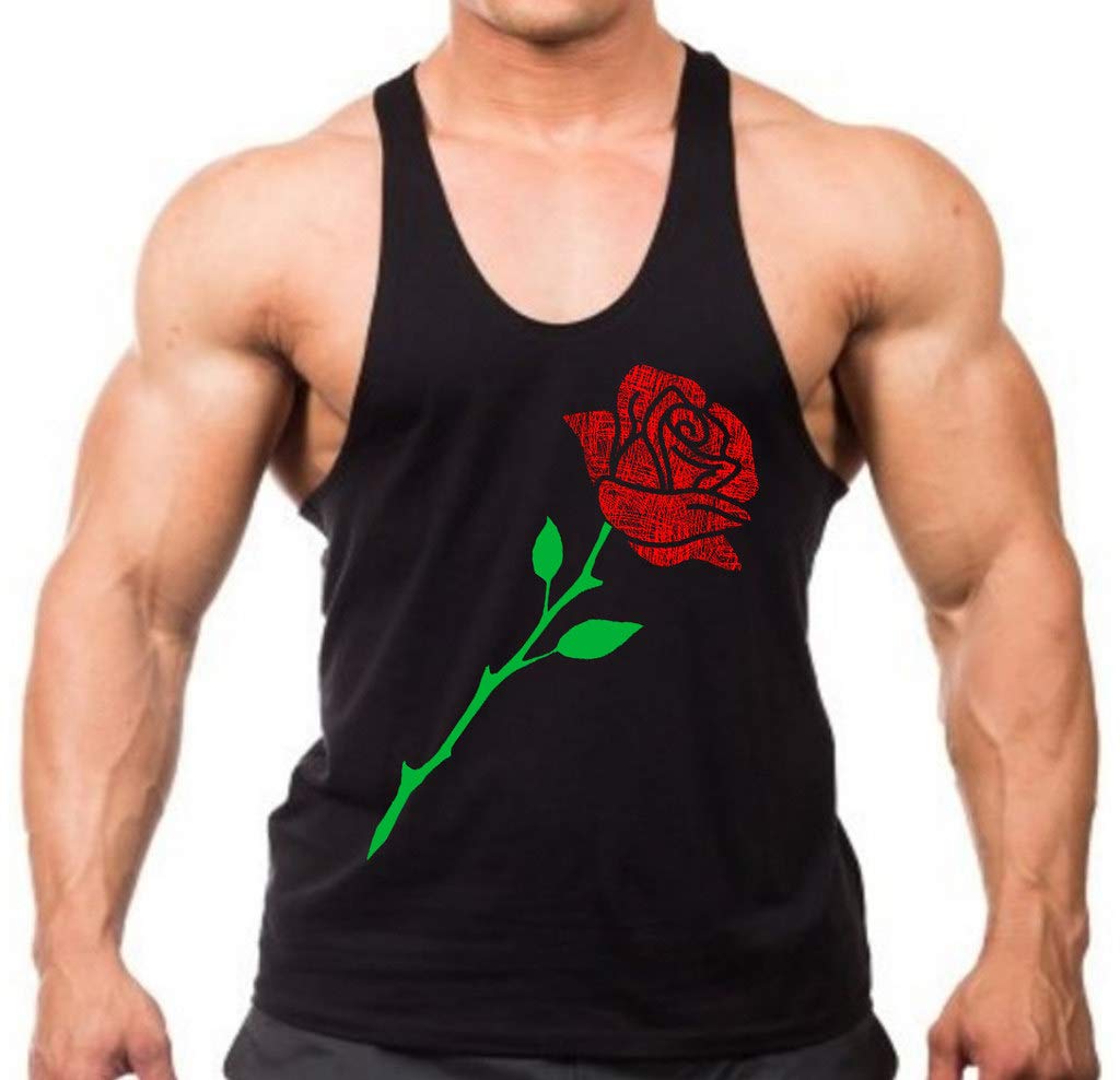 Koyotee Men's Tilted Rose Black Stringer Tank Top - Sleeveless Muscle Shirt for Gym, Workout & Summer Fashion - Breathable & Comfortable Athletic Wear