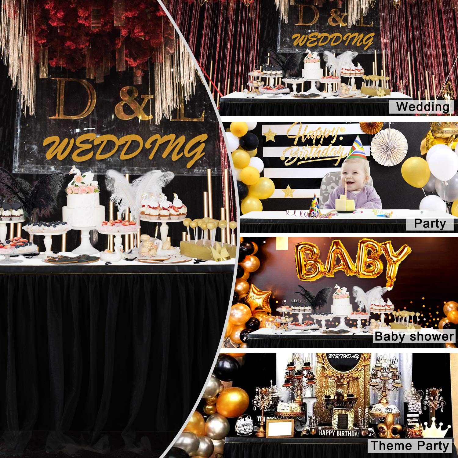 Suppromo 9ft Black Table Skirt - Premium Tutu Tablecloth for Rectangle & Round Tables - Elegant Party Decor for Birthday, Wedding, Baby Shower, Graduation & Halloween Celebrations - Perfect for Banquet Halls, Event Centers & Home Decor