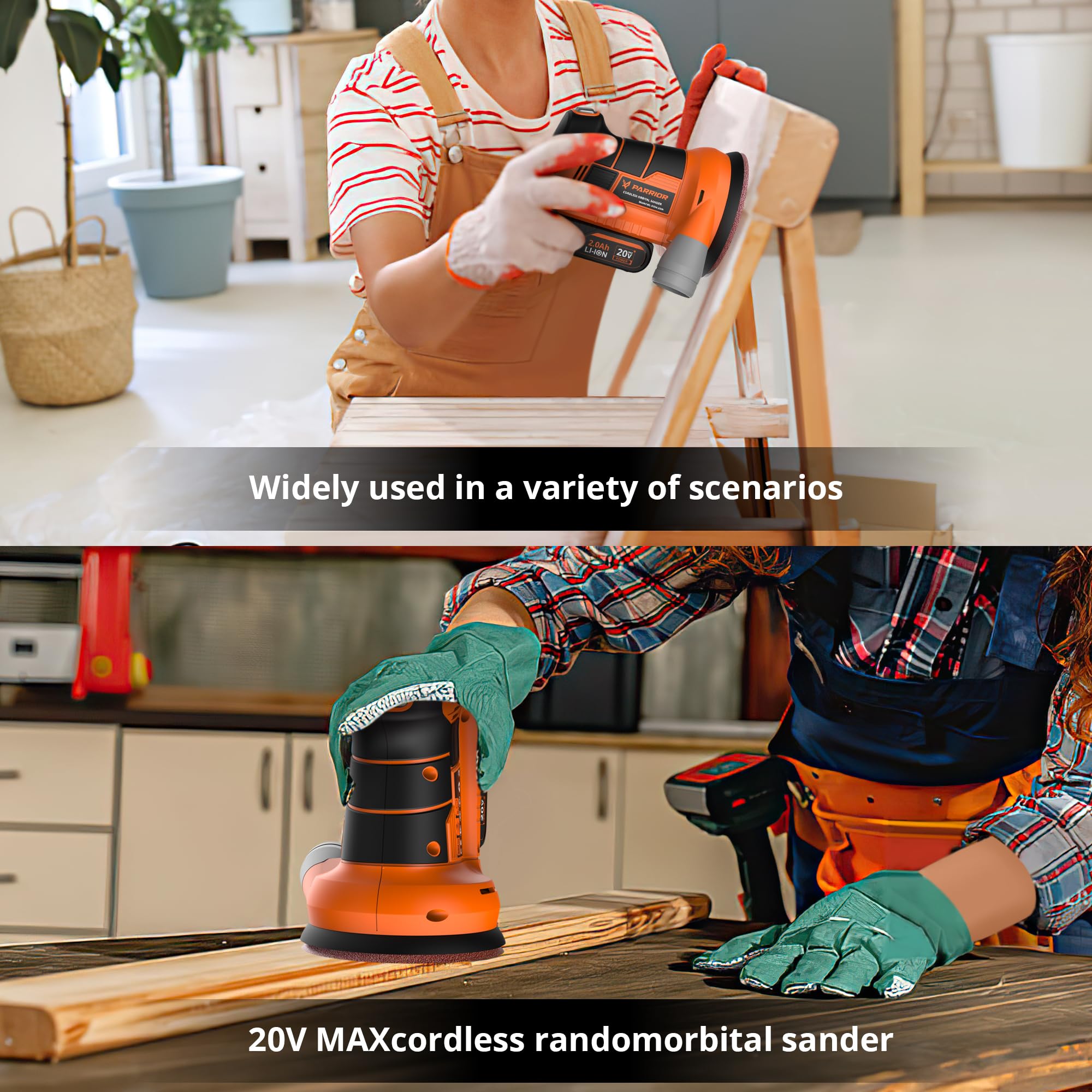 20V Cordless Detail Sander with 11,000 RPM Variable Speed - 5-Inch (125mm) Sanding Disc - Includes 12 Sandpapers & Quick Charge Kit - Compact Electric Sander for Woodworking, Furniture, Carpentry - Perfect for DIY Projects, Home Renovation, and Professional Wood Finishing