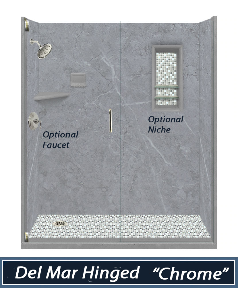 Grio Marble 60-Inch Alcove Shower Kit with 3 Accent Options - Waterproof Shower Pan & Wall Panels (Liner Optional) - Perfect for Bathroom Remodeling & Modern Home Upgrade