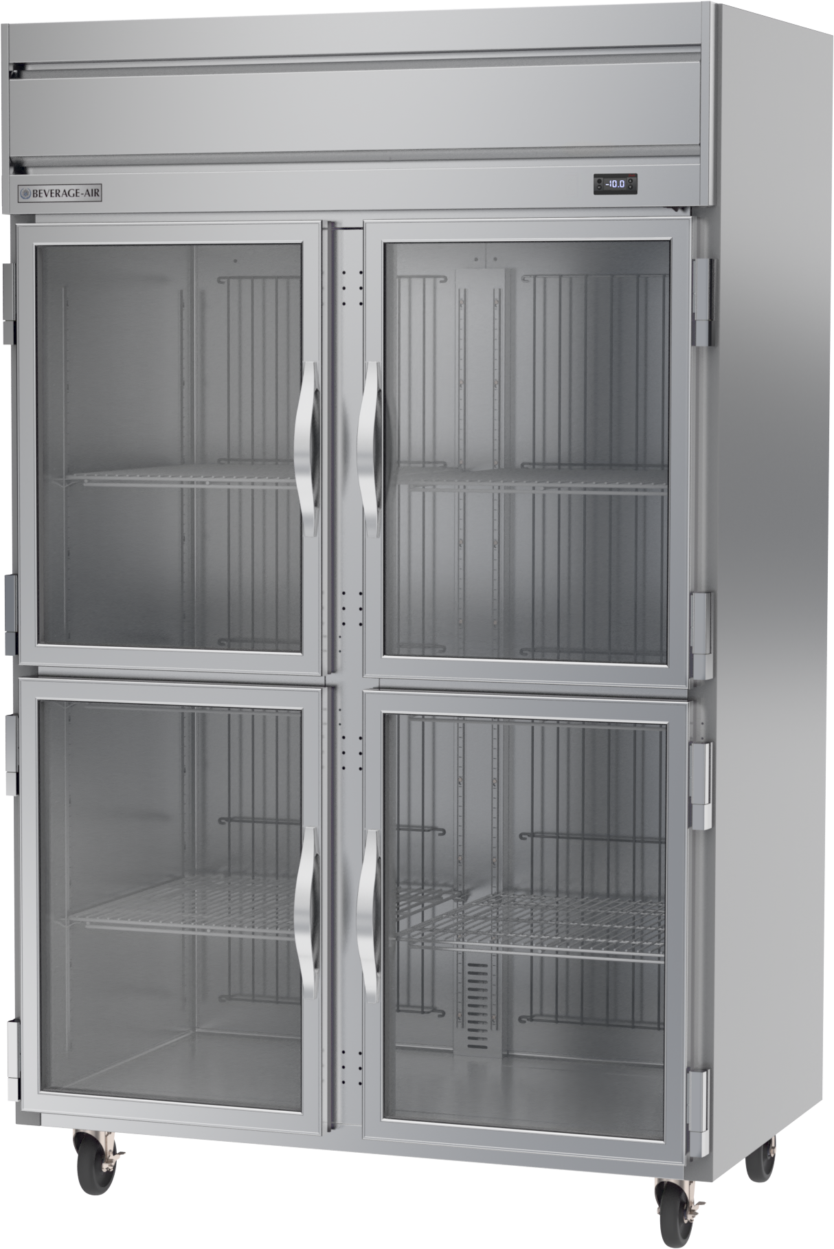 Beverage Air HFS2HC 1HG 4 Glass Half Door Commercial Top Mount Freezer - Stainless Steel Front & Interior - Perfect for Restaurants, Bars, and Catering Businesses