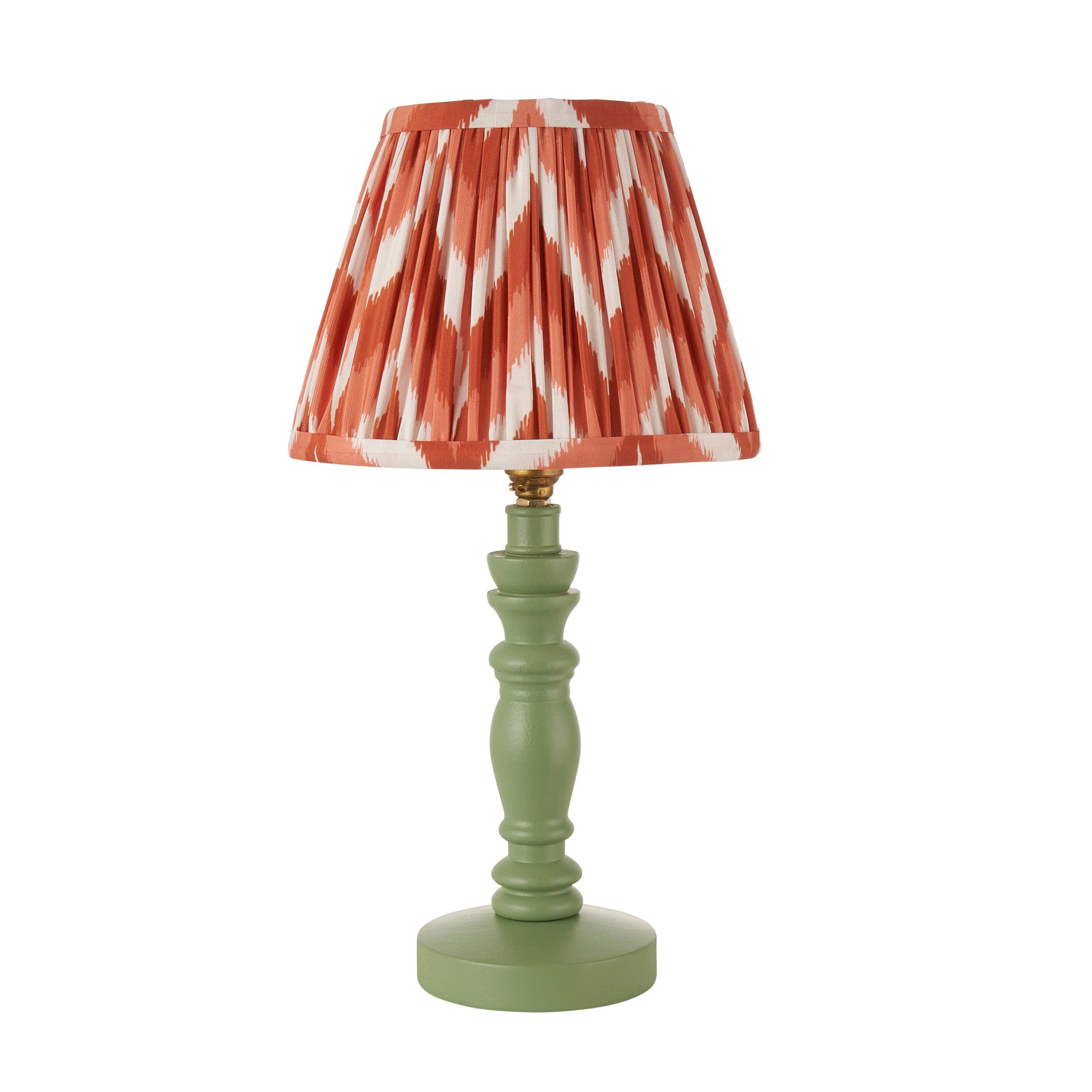 Modern Green Table Lamp with 20cm Apricot Orange Zigzag Shade - Perfect for Bedroom, Living Room & Office Decor