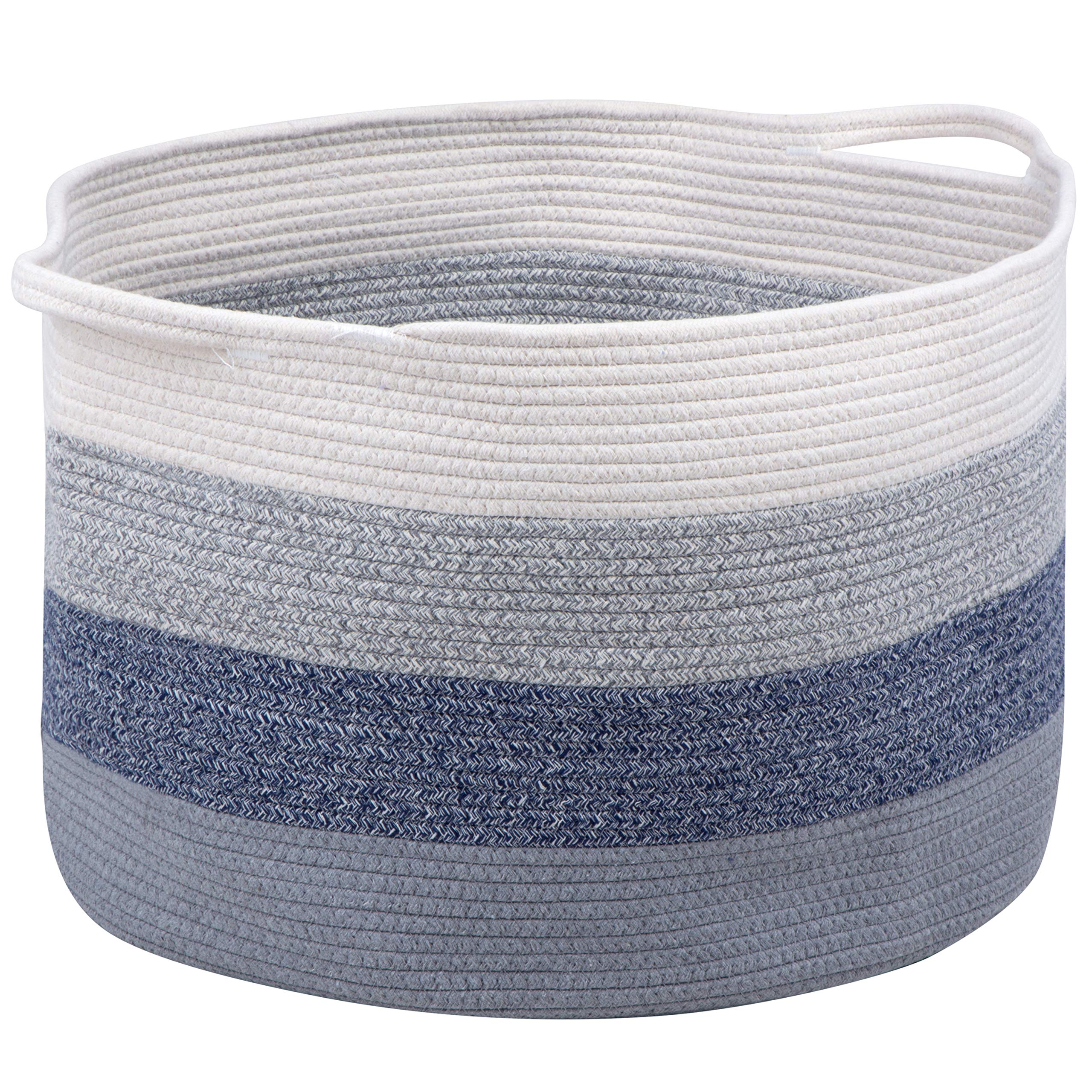 Large Cotton Rope Storage Basket with Handles - Decorative Woven Organizer Bin for Baby Nursery, Dog Toys, Laundry & Home Organization | Perfect for Blankets, Stuffed Animals & Clutter-Free Spaces