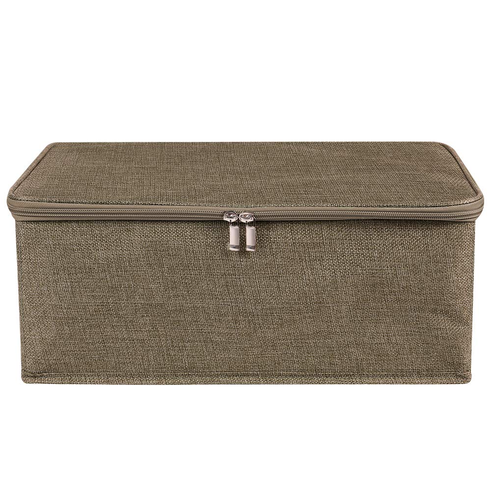 ANMINY 2-Pack Foldable Storage Bins with Zipper Lid & Handles - Small Size Coffee Fabric Closet Organizer Boxes for Clothes, Toys, Blankets & Home Organization | Perfect for Bedroom, Nursery & Closet Storage