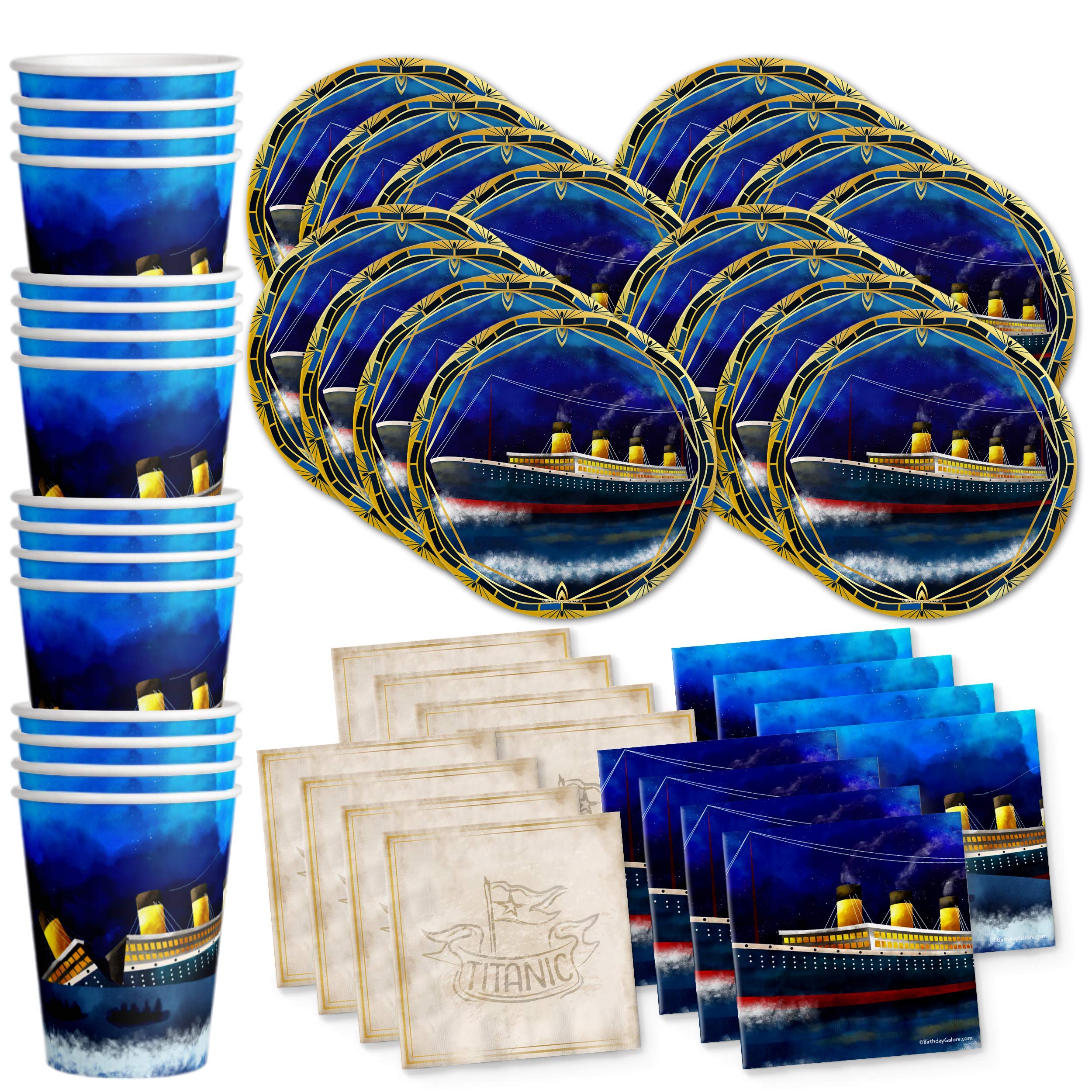 Titanic Themed Birthday Party Supplies Set - 16-Piece Tableware Kit with Plates, Napkins & Cups - Perfect for Kids' Birthday, Movie Night & Themed Events
