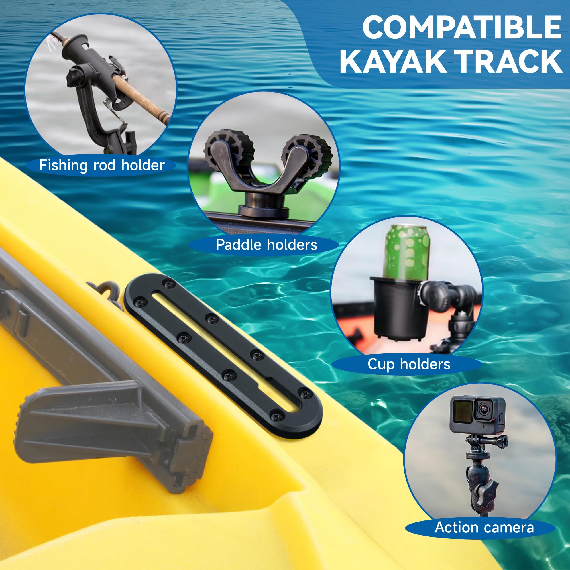 Kayak Track Accessories - Low Profile Mounting Rail for Fishing Rod Holders, Cup Holders & Paddle Holders | Durable Kayak Rail Track System for Secure Gear Attachment | Perfect for Kayak Fishing, Camping & Water Sports