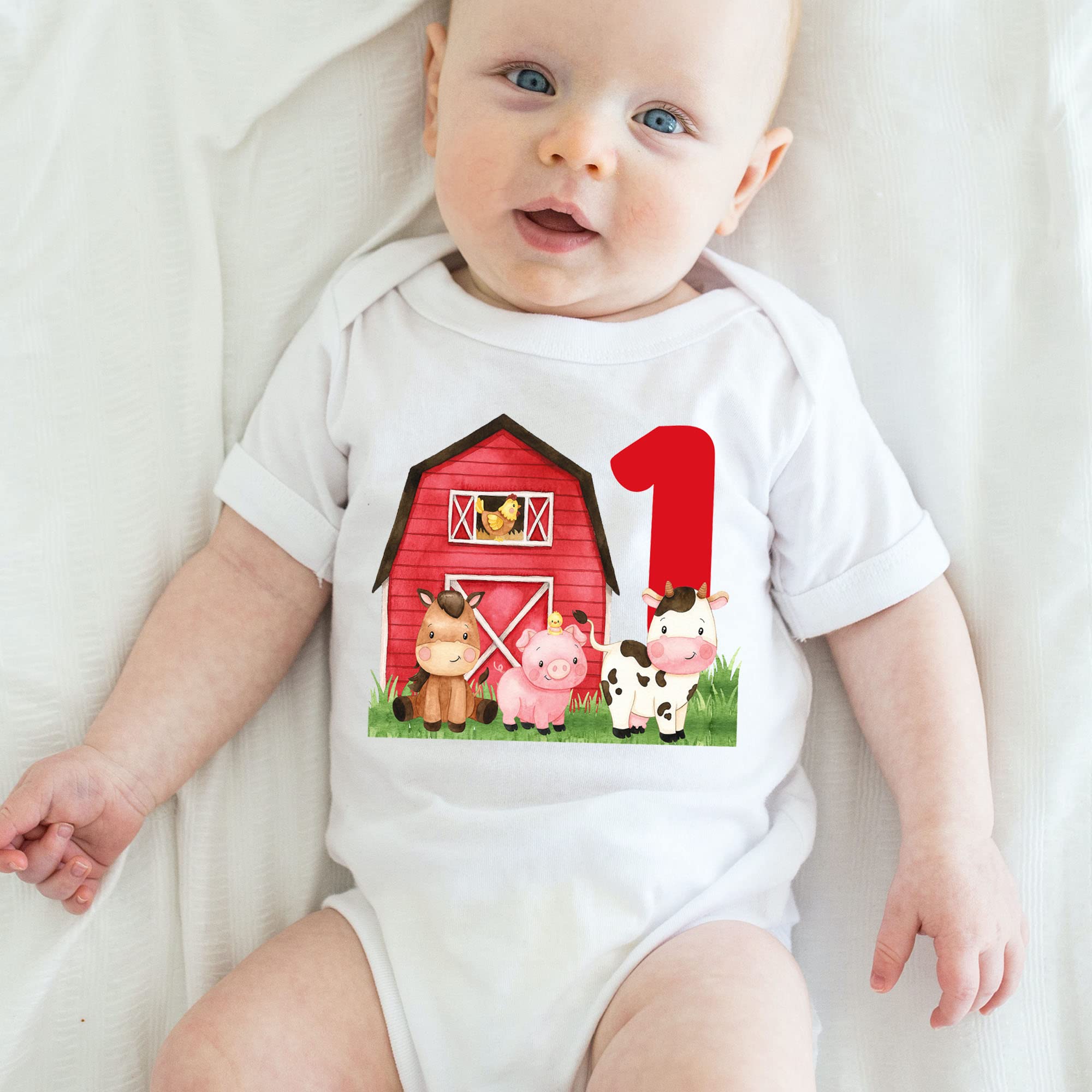 Farm Animal First Birthday Shirt - Cute Barnyard Theme 1st Birthday Outfit for Boys & Girls (12 Months) - Perfect for Farm-Themed Birthday Parties & Photo Shoots