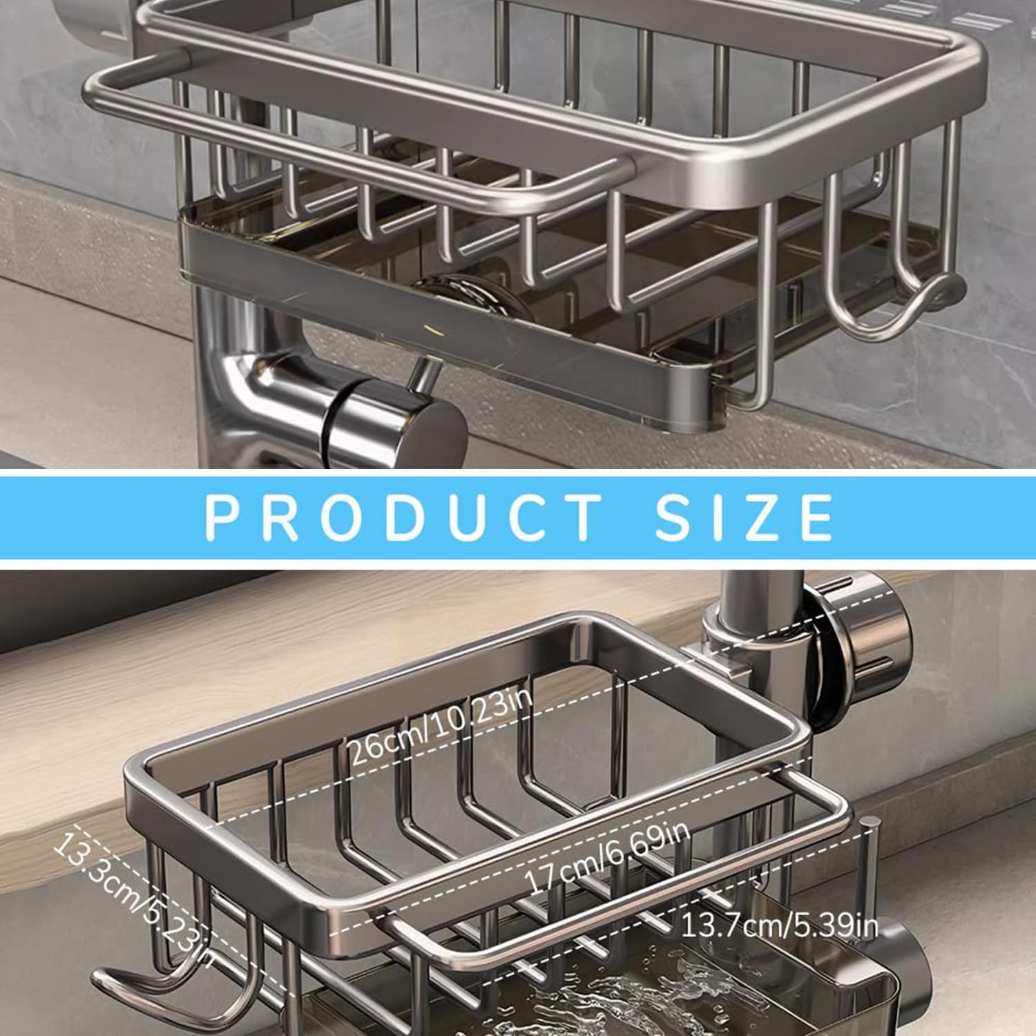 Black Kitchen Sink Faucet Organizer & Sponge Holder - Multifunctional Sink Organizer Rack for Kitchen & Bathroom Storage (Left Side) - Perfect for Organizing Sponges, Brushes & Cleaning Supplies by the Sink