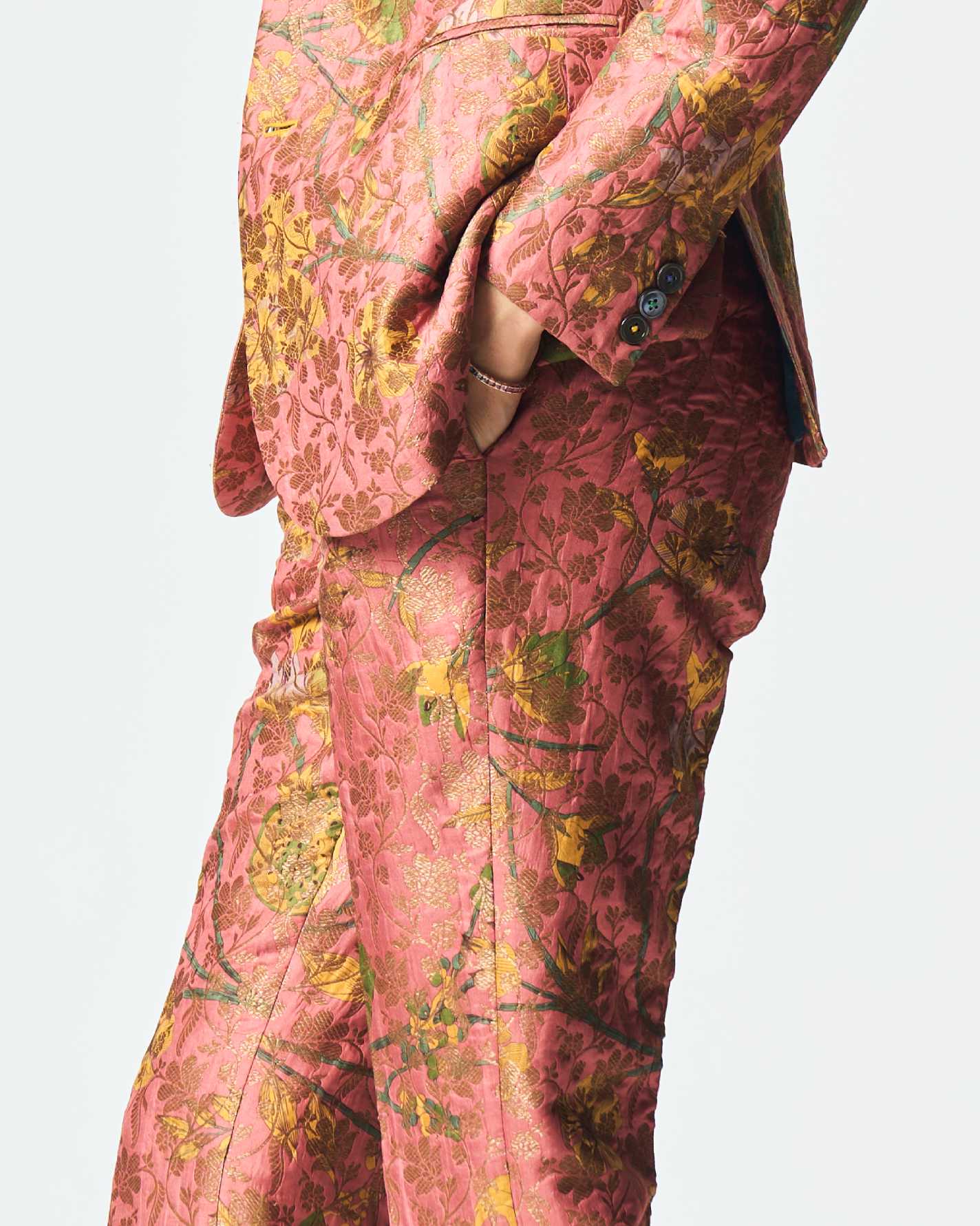 Elegant Silk Brocade Pants with Rose Pattern - Classic Women's Trousers for Formal Occasions & Evening Events