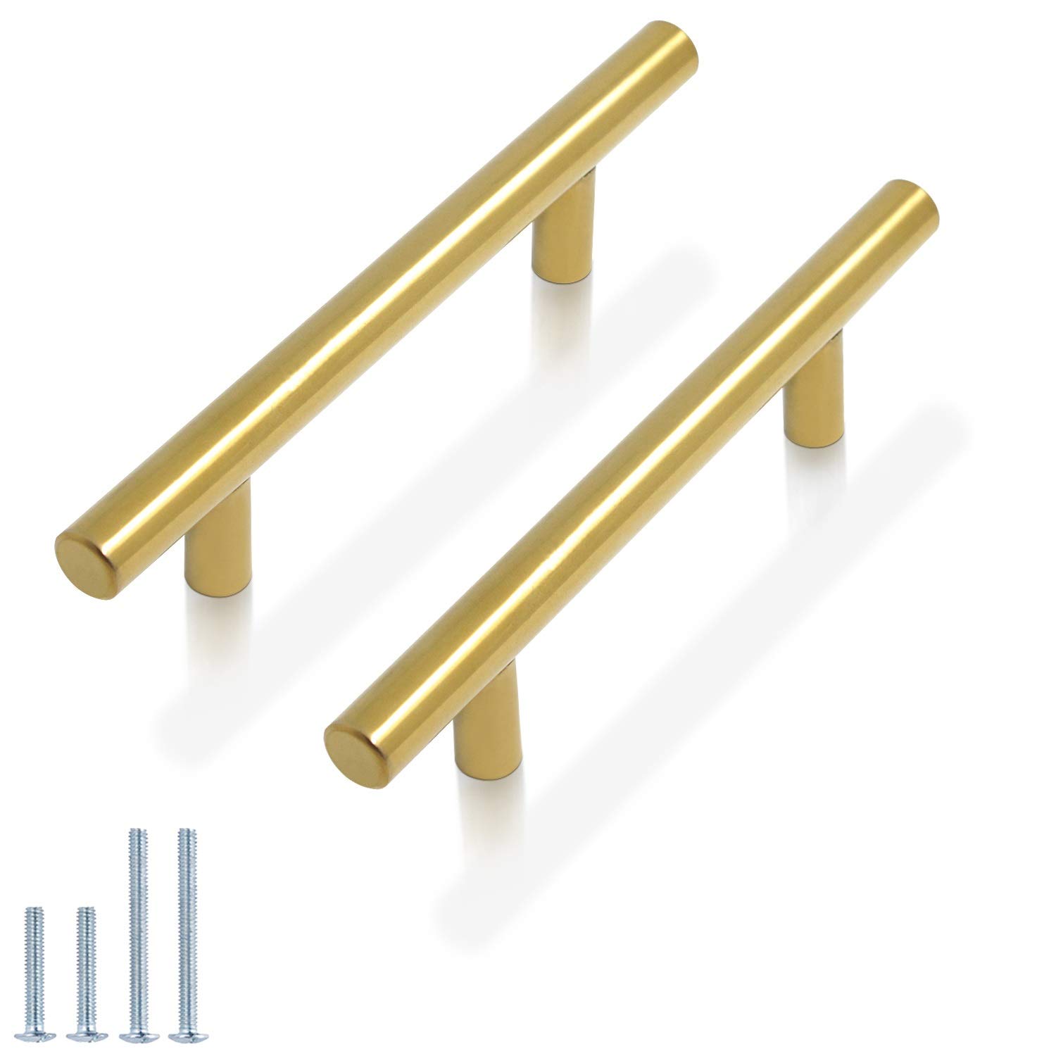 Probrico 30 Pack 3-1/2 Inch Gold Cabinet Handles - Stainless Steel Round T Bar Drawer Pulls for Kitchen & Bathroom - Durable Cabinet Hardware for Dressers, Wardrobes & Home Renovation Projects