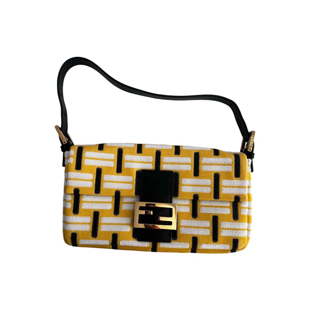 Fendi Yellow Full Sequins Baguette Bag - Luxury Glam Shoulder Bag for Women, Perfect for Parties, Weddings & Evening Events