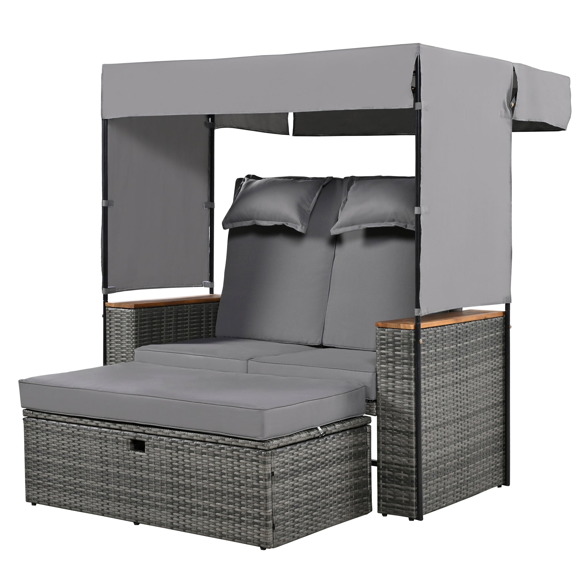 2-Piece Outdoor Rattan Daybed with 5 Adjustable Positions - Patio Loveseat Sofa Set for Poolside, Garden, or Backyard Relaxation