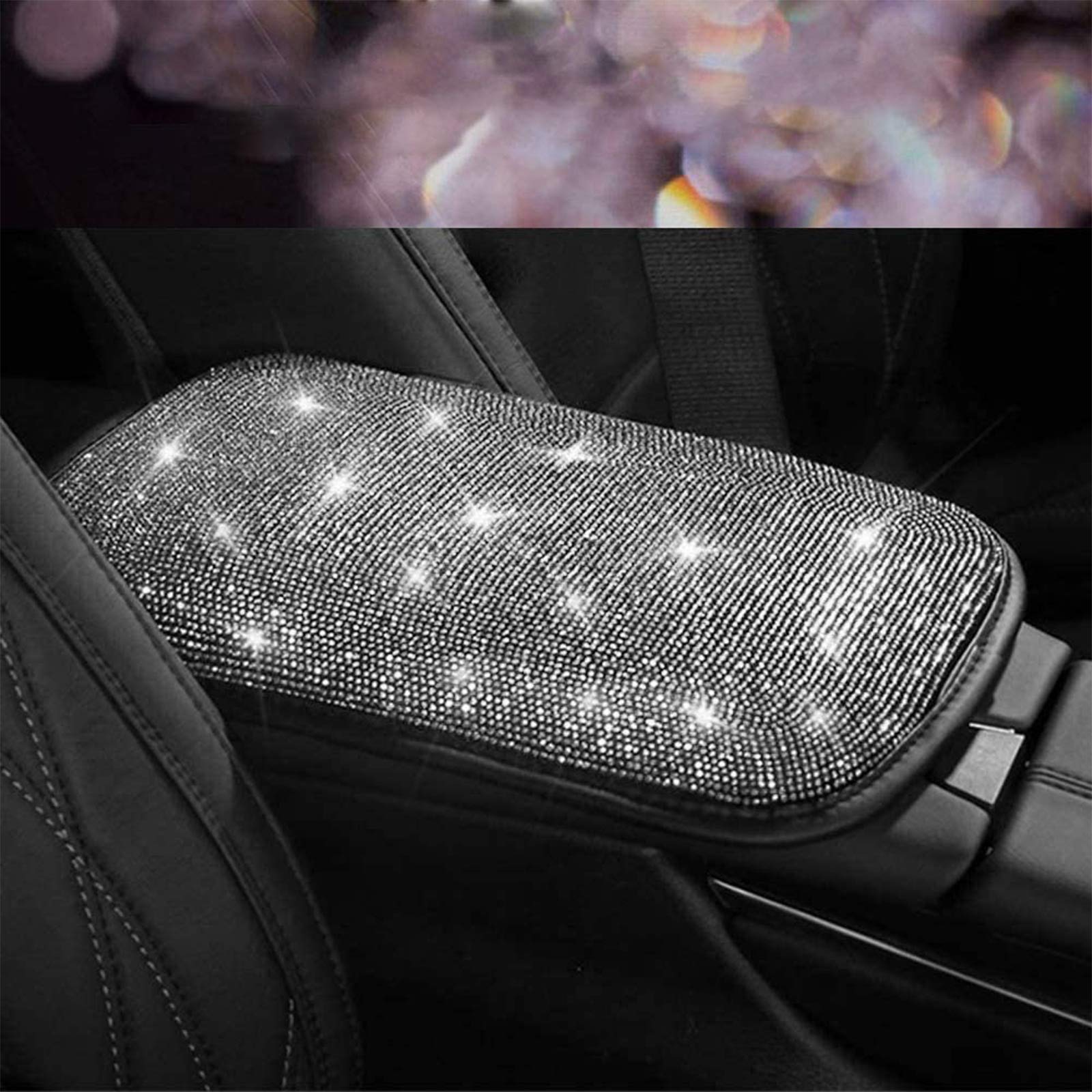 Sparkling Rhinestone Car Armrest Cover - White for Luxury Car Interior Protection & Comfort