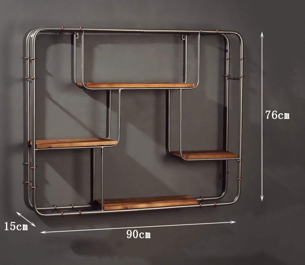 Rectangle Wall Shelf Unit - Wooden & Metal Floating Shelves for Home Decor, 4-Tier Hanging Shelves | Perfect for Living Room, Bedroom, Bathroom & Office Organization