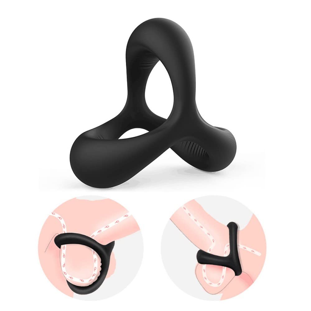Premium Silicone Dual Lock Cock Ring - European Style Penis Enhancer for Stronger & Longer Erections - Stretchy Male Delay Training Ring with Endurance Exercise Bands (Black) - Perfect for Couples Play & Solo Performance Enhancement