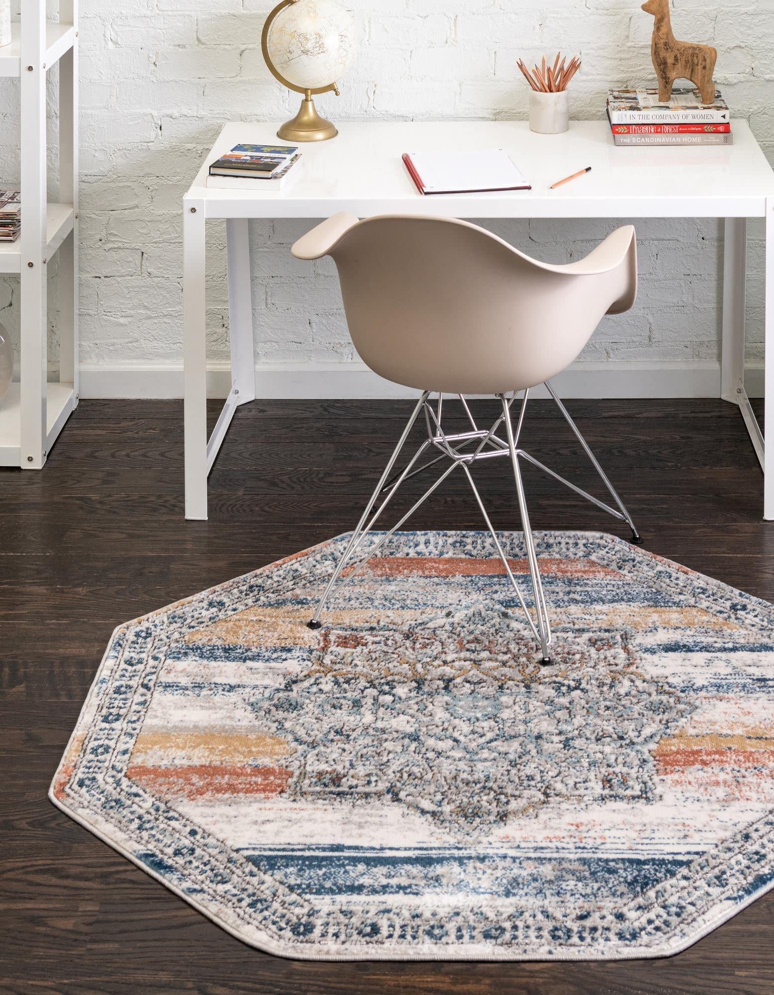 Unique Loom Nyla Collection Octagon Area Rug - 7' x 7' Multicolor & Black Geometric Design - Perfect for Living Room, Bedroom or Office Decor