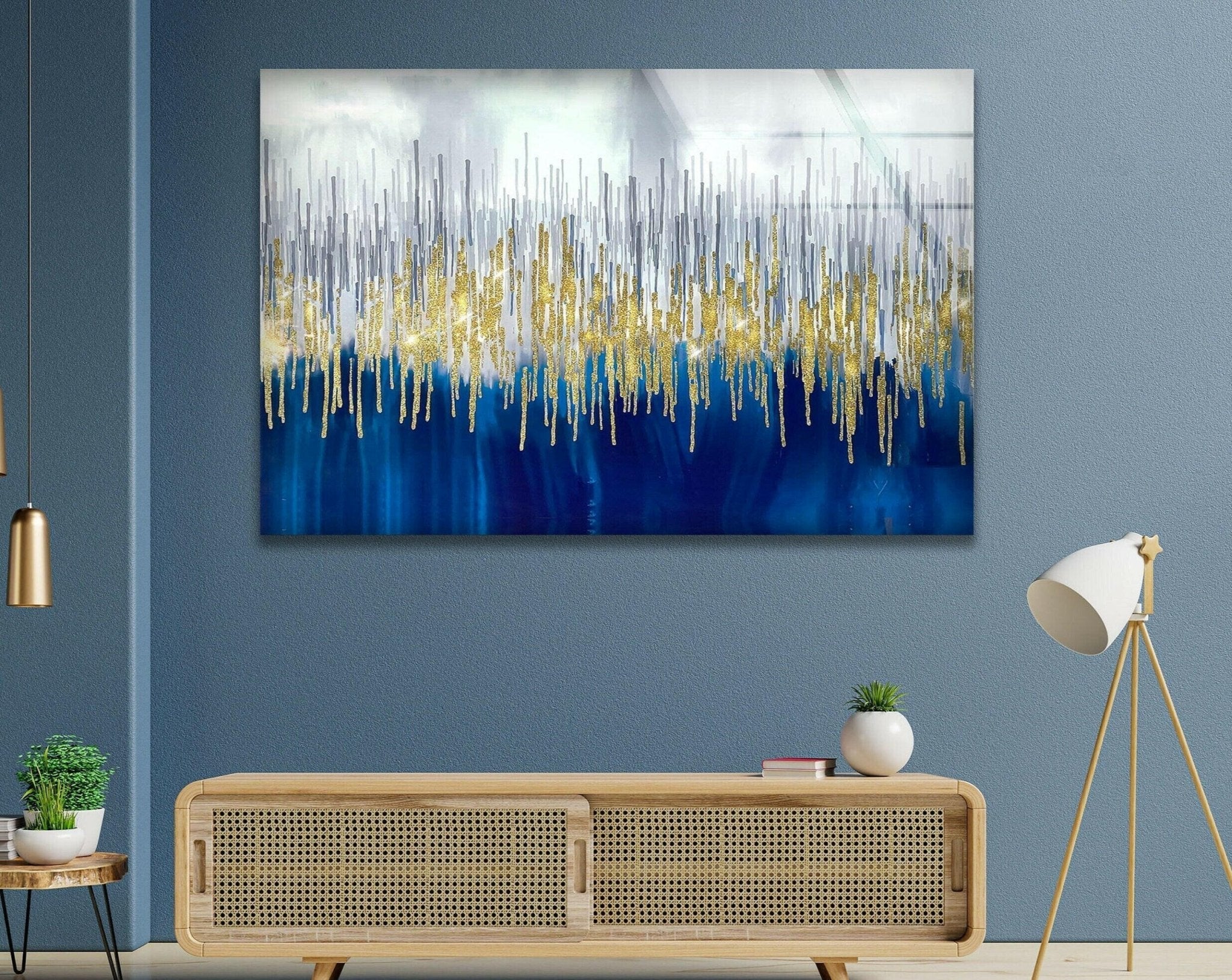 Abstract Gold Accent Glass Art - Elegant Home Decor for Living Room, Office & Gift Giving