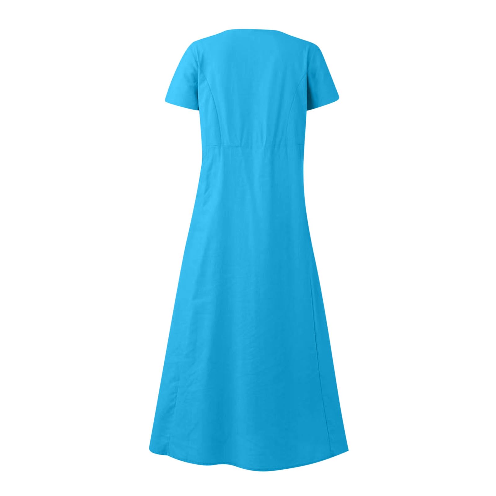 Women's Cotton Linen Summer Dress 2025 - Casual Loose Short Sleeve A-Line Midi Dress with Pockets | Flowy Beach Coverup for Vacation, Travel & Outdoor Activities