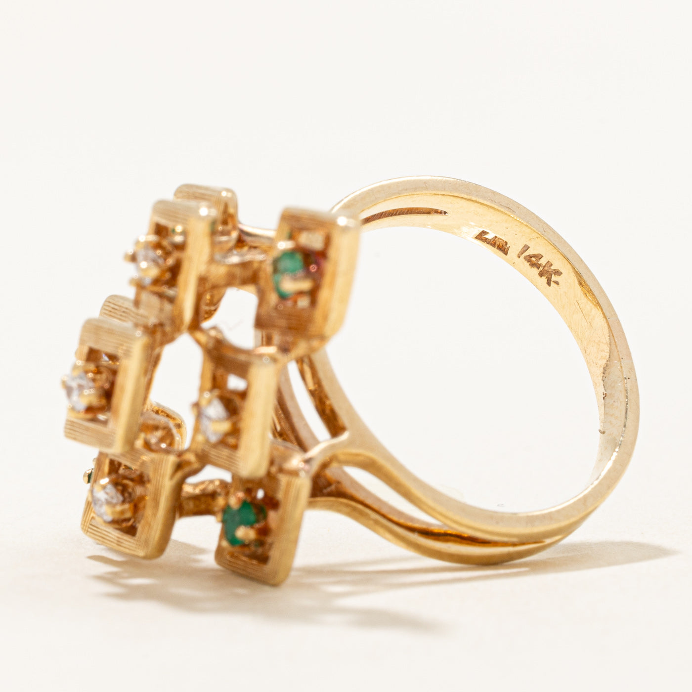 Exquisite 0.15ctw Diamond & 0.12ctw Emerald Cocktail Ring - Size 6.25 | Elegant Women's Jewelry for Parties, Weddings & Special Occasions