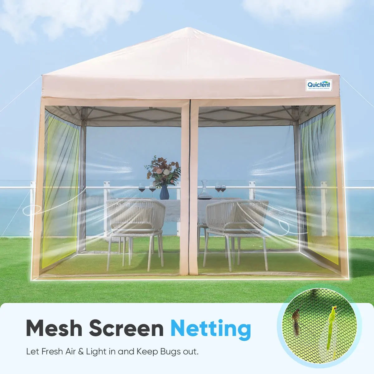 6.6' x 6.6' Small Pop Up Canopy Tent with Mesh Netting - Portable Instant Shelter for Outdoor Camping, Beach, Picnic and Backyard Parties