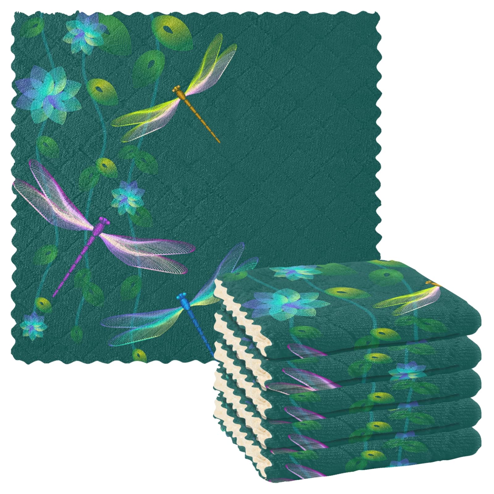 ALAZA Absorbent Dish Towels Set of 6 - Lint-Free Kitchen Cleaning Cloths for Dishes & Tea Time